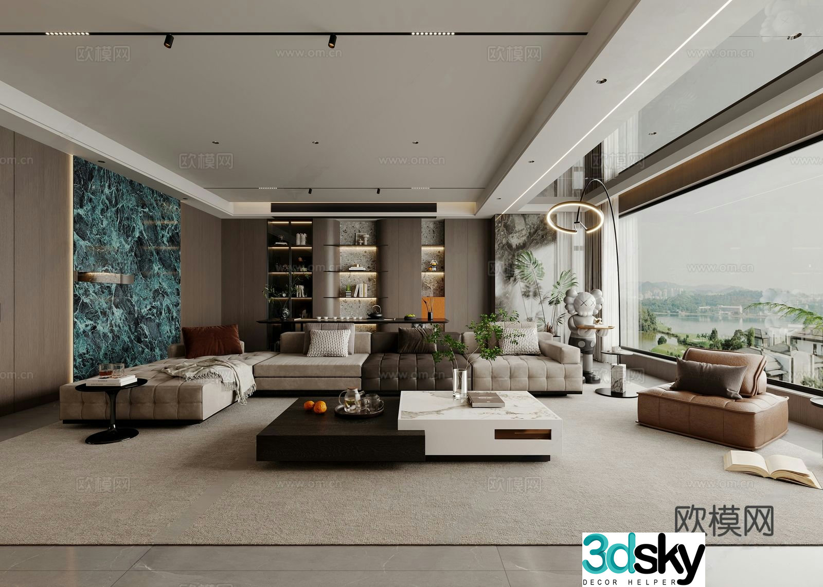 Italian restaurant sofa tea table combination tea table chair dining table chair TV sofa background wall 3d model