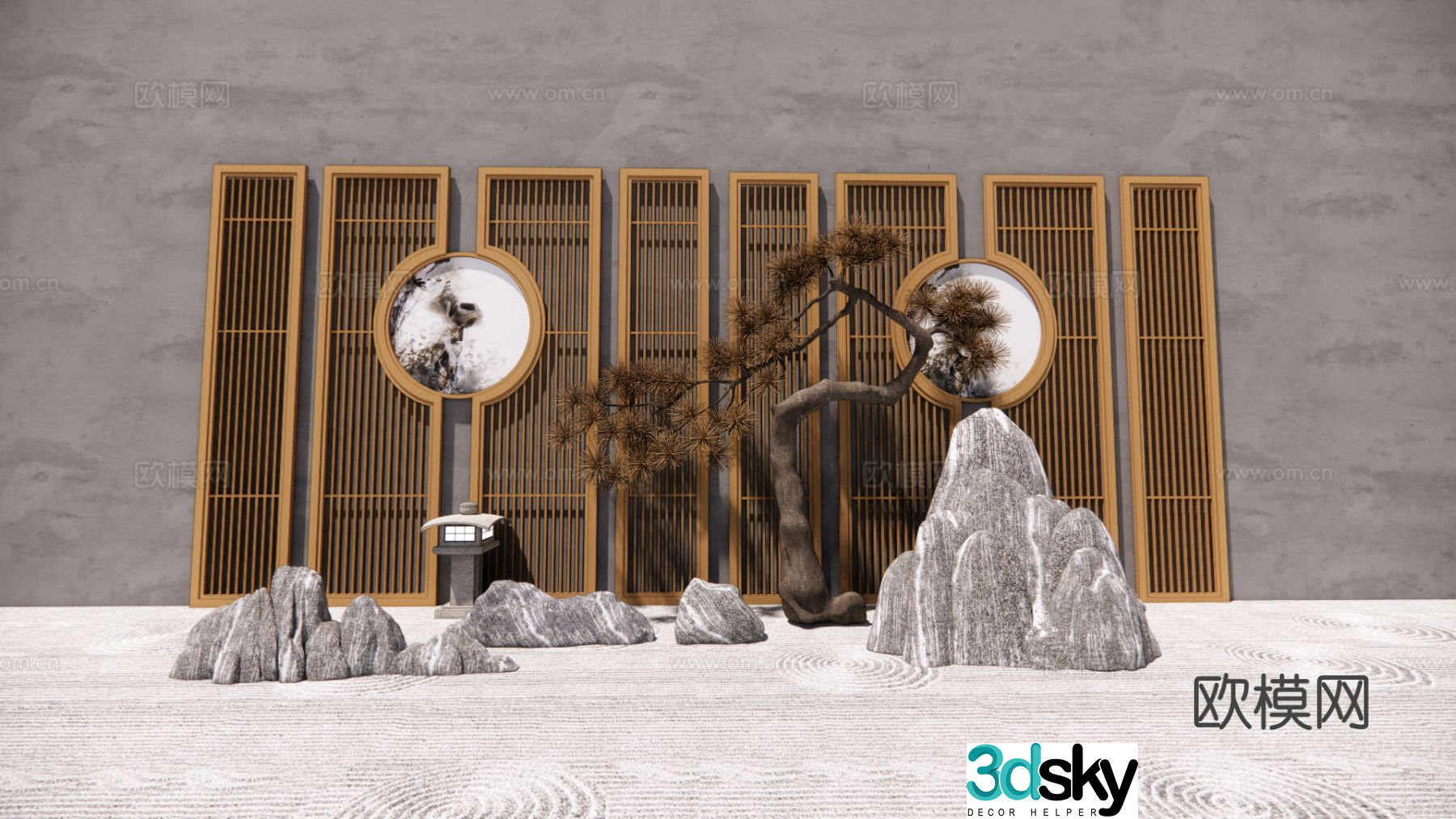 New Chinese style rockery dead mountain stone courtyard landscape 3D model