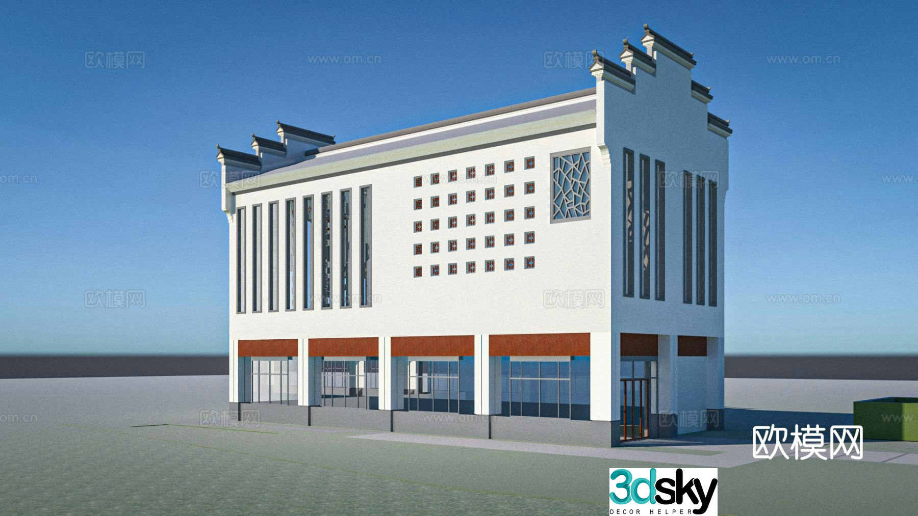 Chinese ancient architecture Hui style architecture single-family villa courtyard ancient building horse head wall commercial building 3d model