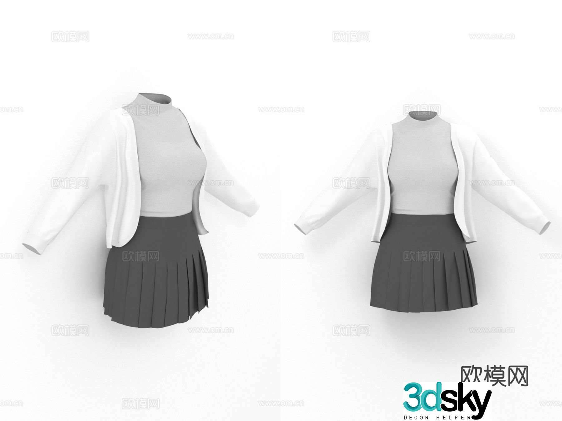 Women’s Clothing Vest Jacket Pleated Skirt Skirt Women’s Clothing Clothing 3d Model