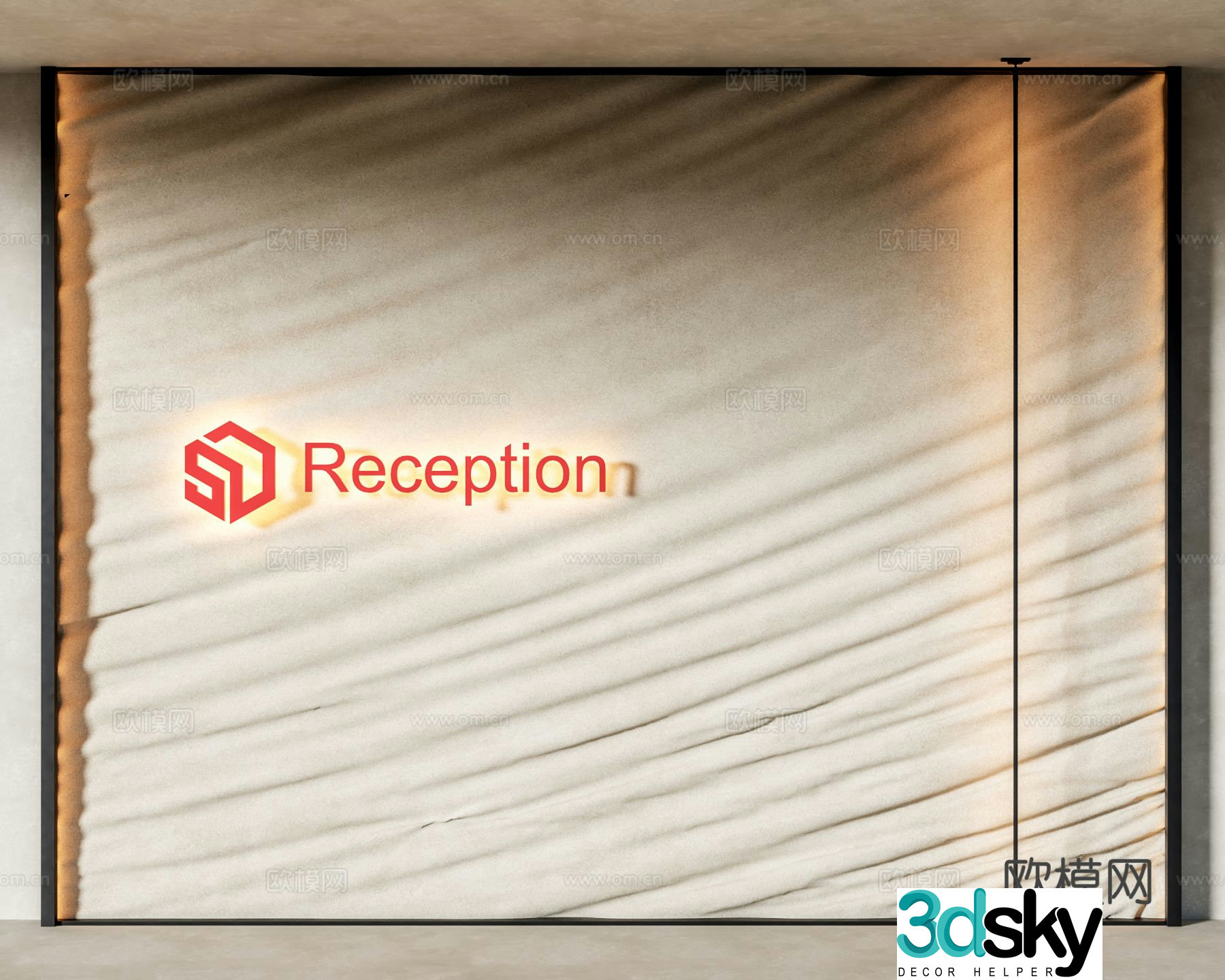 Office front desk background wall 3d model