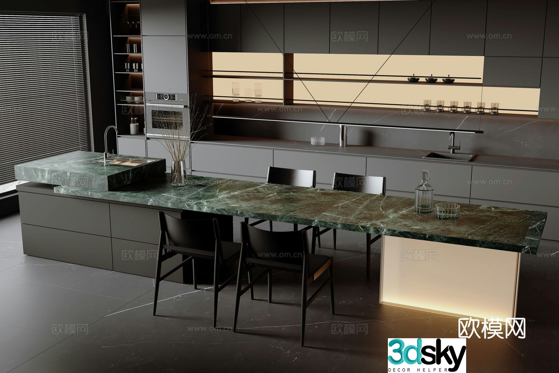 Modern Italian island restaurant 3d model