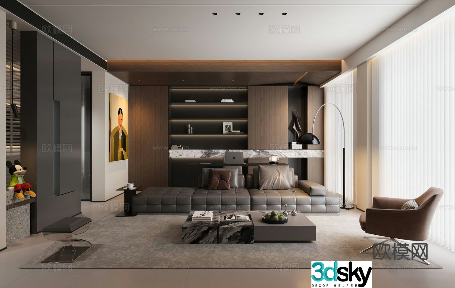 Italian light luxury living room 3D model