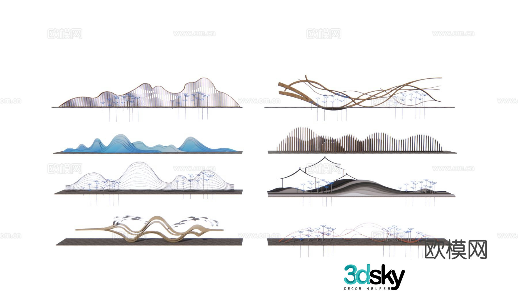Modern water ripples sculpture sketch 3d model