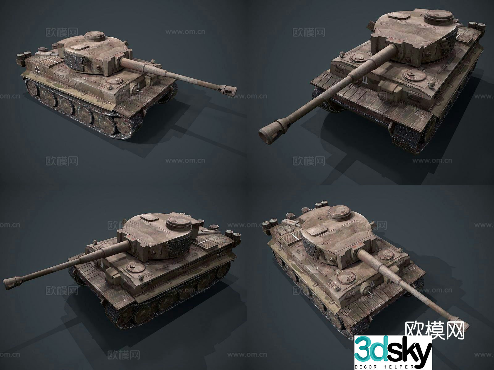 German Tiger Heavy Tank Low-Mode 3D Model