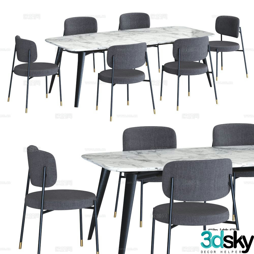 Modern dining table and chair combination Simple dining table and chairs Rock table and chair 3D model