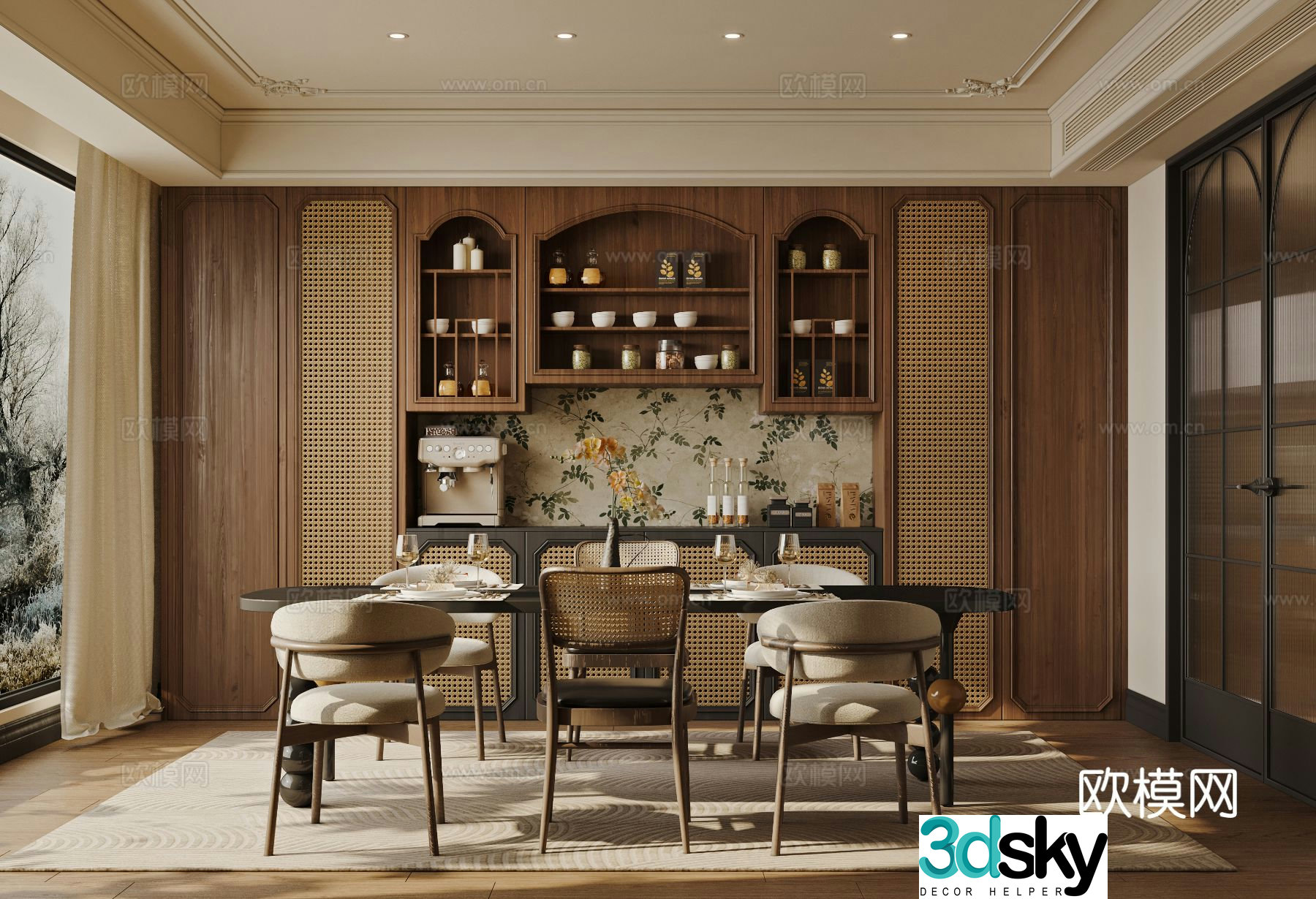 Medium French restaurant French retro restaurant Medium restaurant Sideboard Dining table and chairs Restaurant 3D model