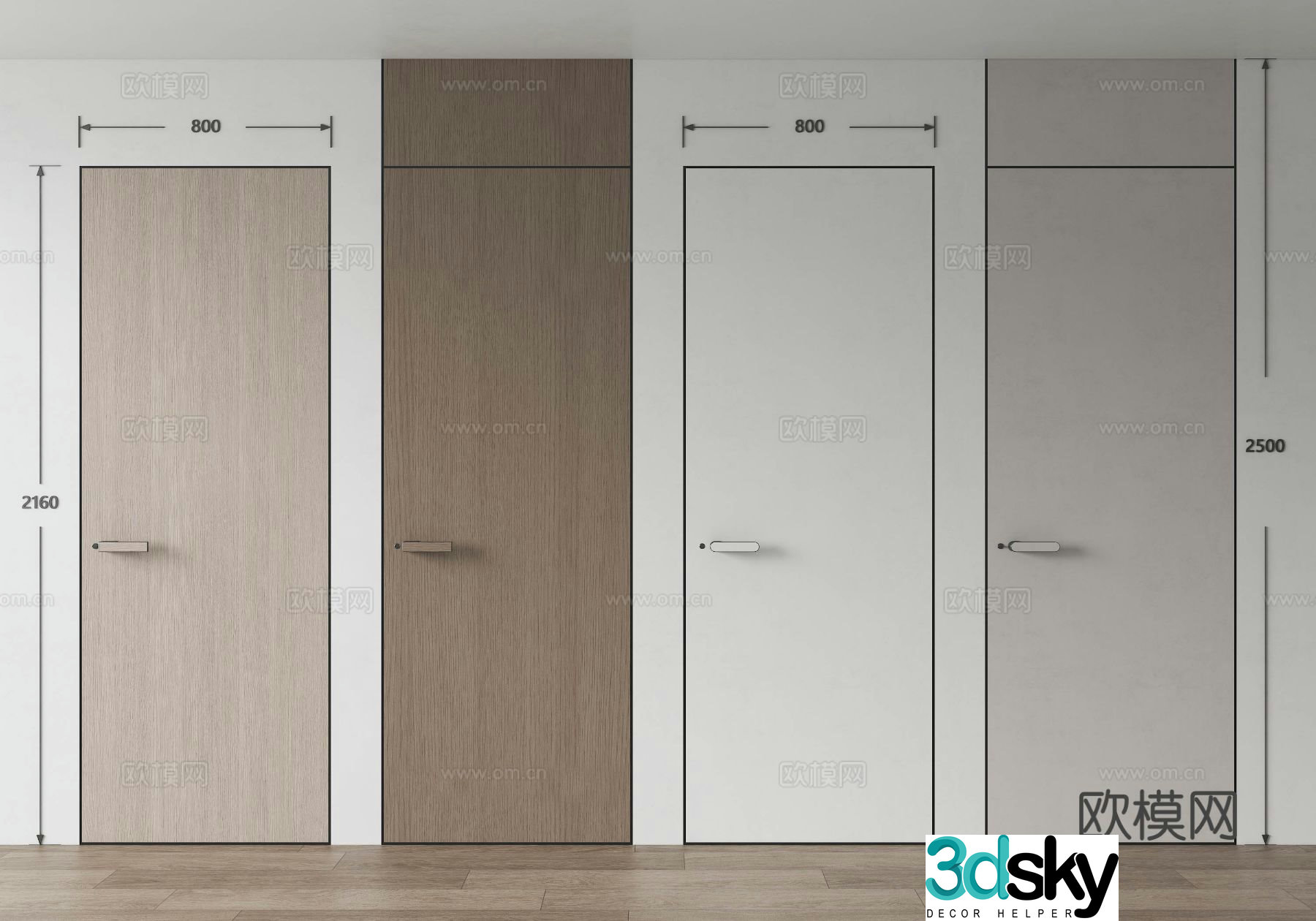 Modern invisible door Single-open door Open ceiling door Wooden door Bedroom door Minimalist door 3D model