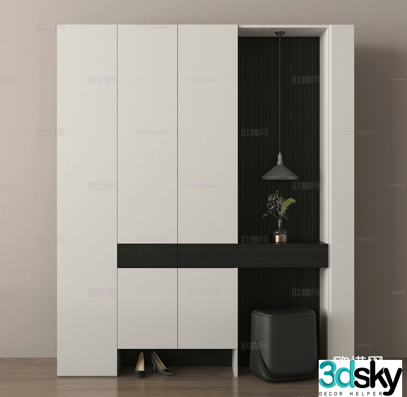Entrance cabinet door shoe cabinet entrance door background 3D model