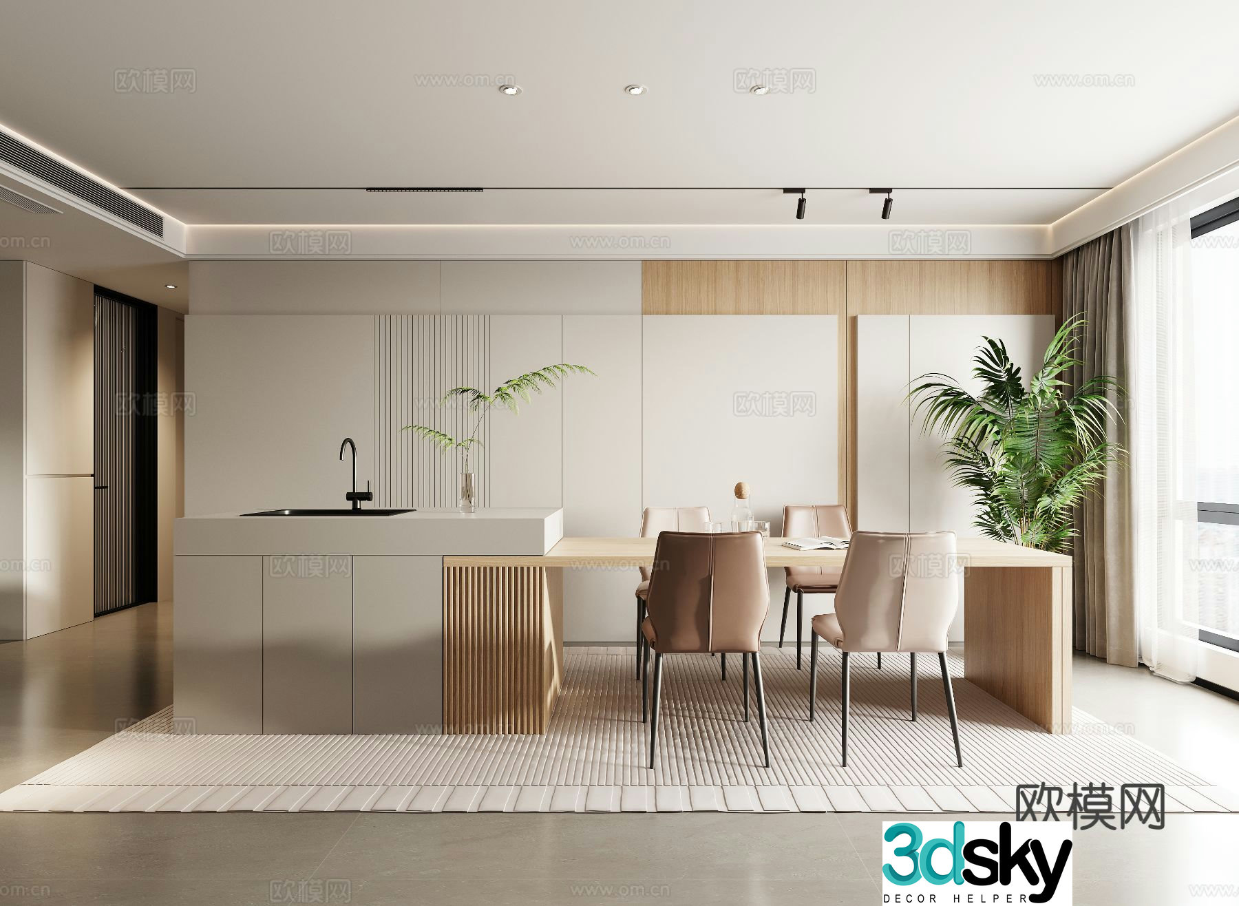 Modern restaurant Nakajima Dining table and chairs 3d model
