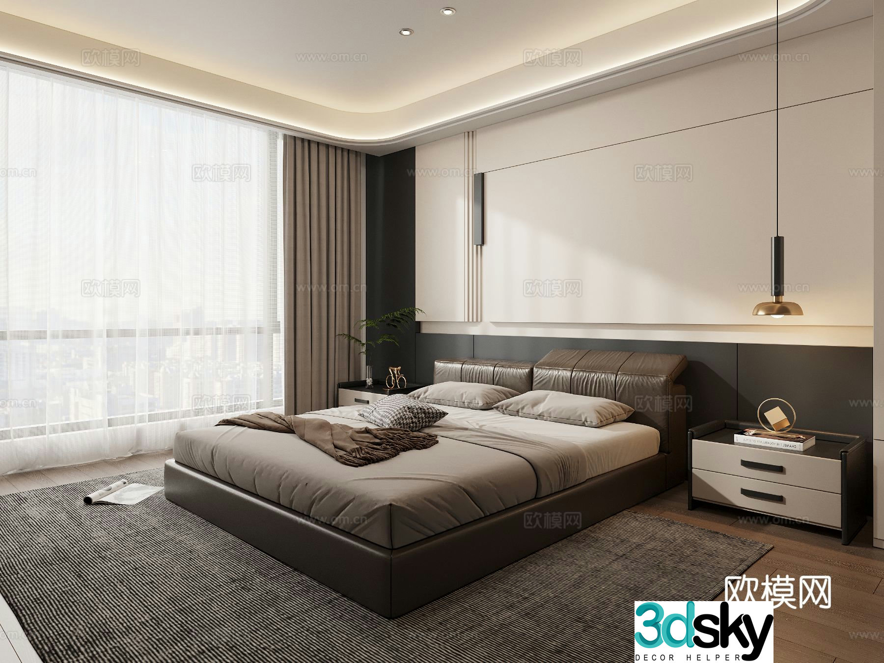 Modern high-end gray bedroom Italian simple bedroom Master bedroom Secondary bedroom 3D model