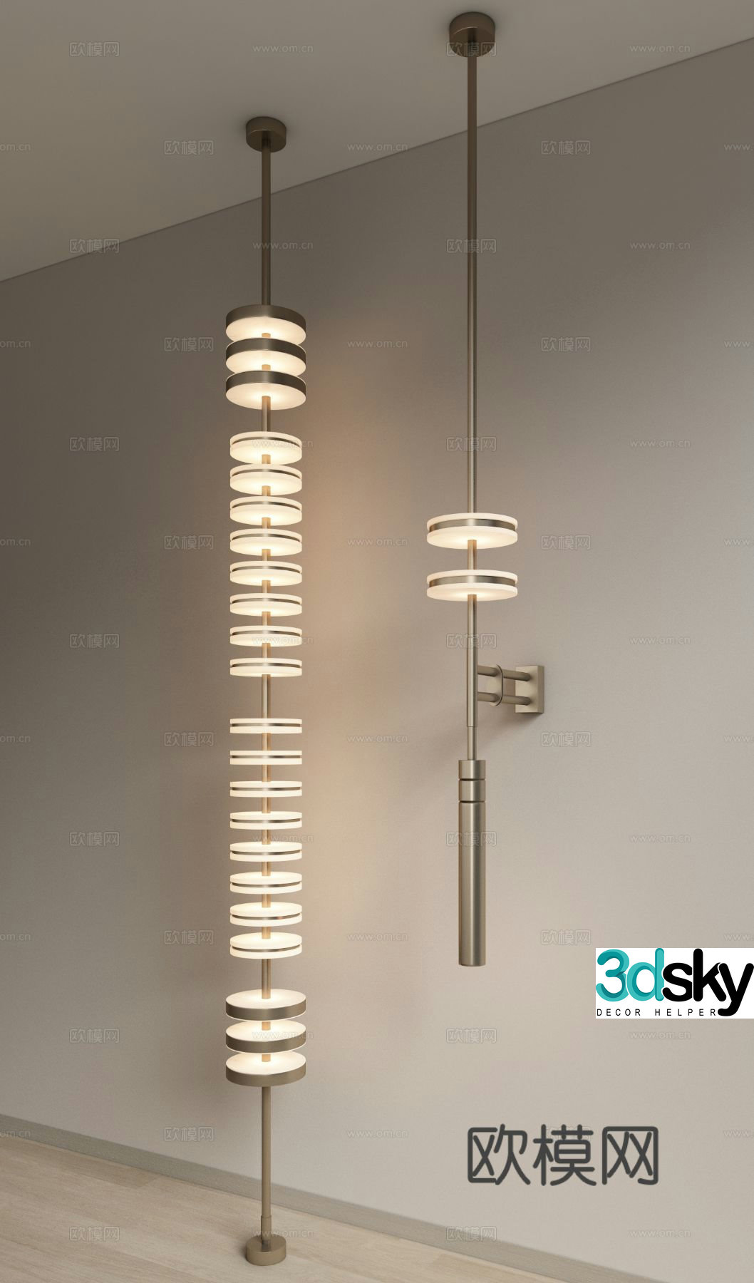 Light luxury metal wall lamp Bedside wall lamp Open ceiling lamp Long strip wall lamp Translucent stone wall lamp 3D model
