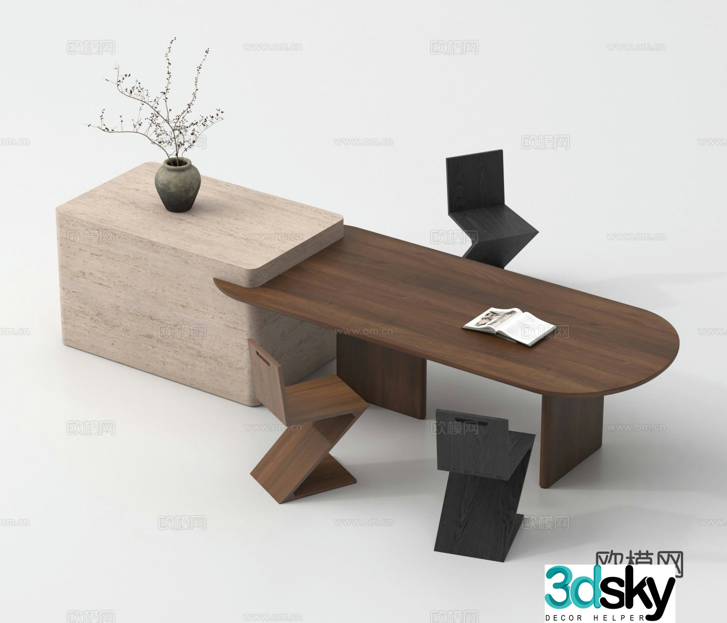 Dining table and chairs island bar 3d model