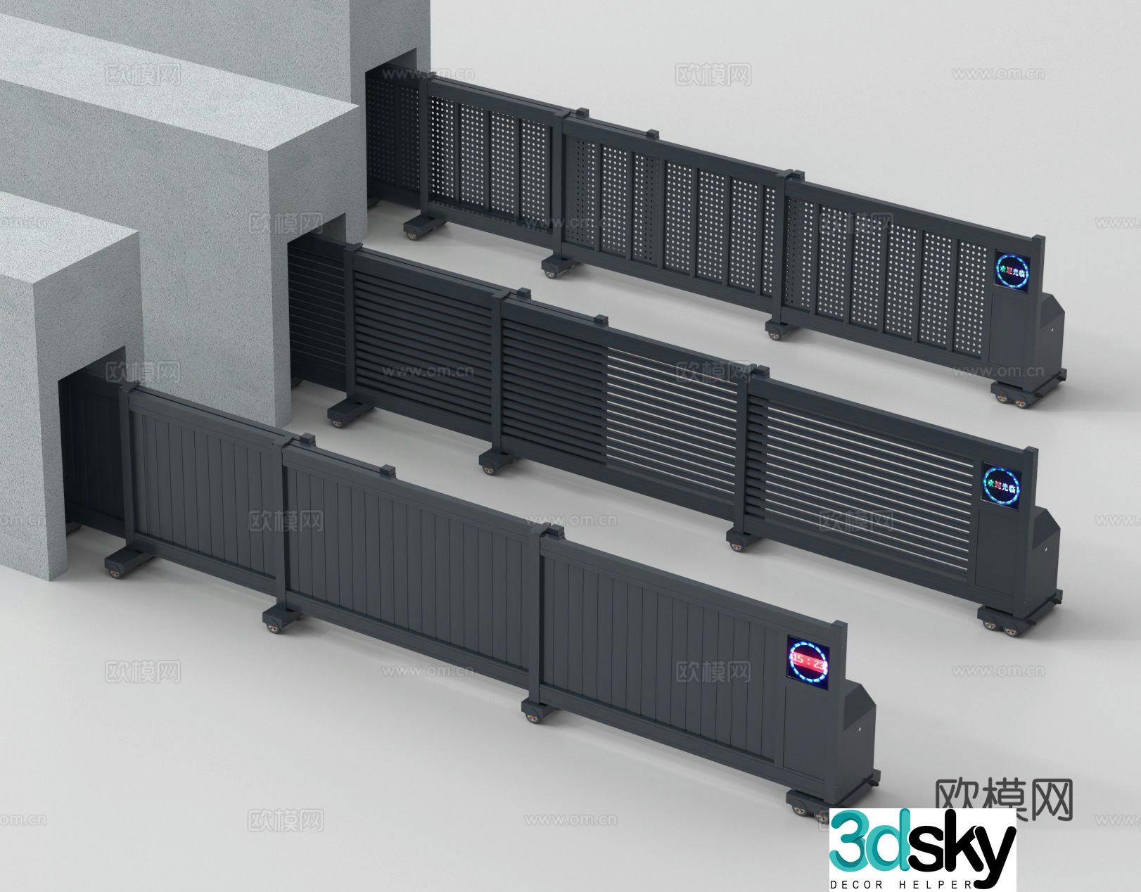Electric telescopic folding door access control gate 3D model