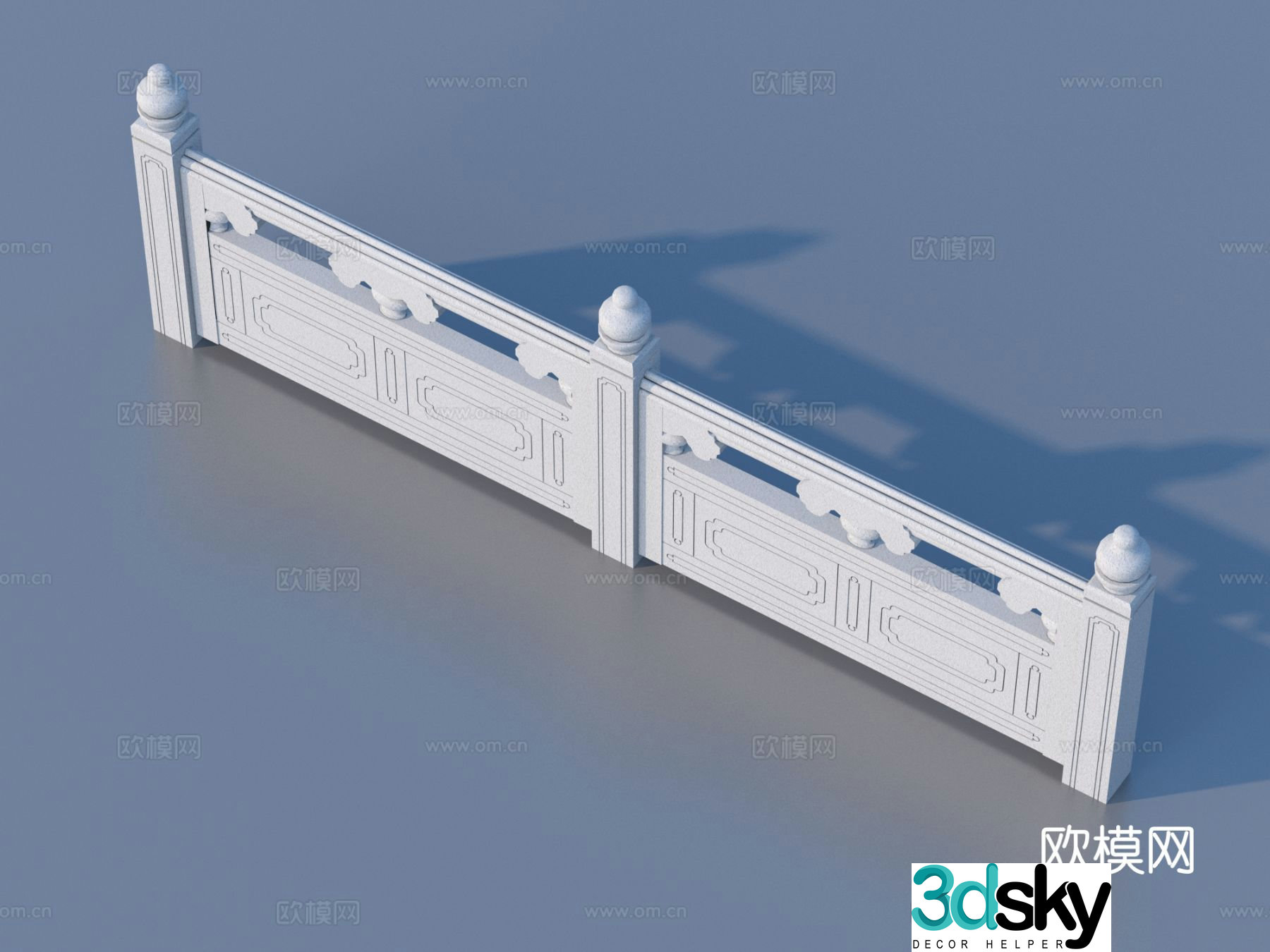 Chinese fence guardrail railing 3d model