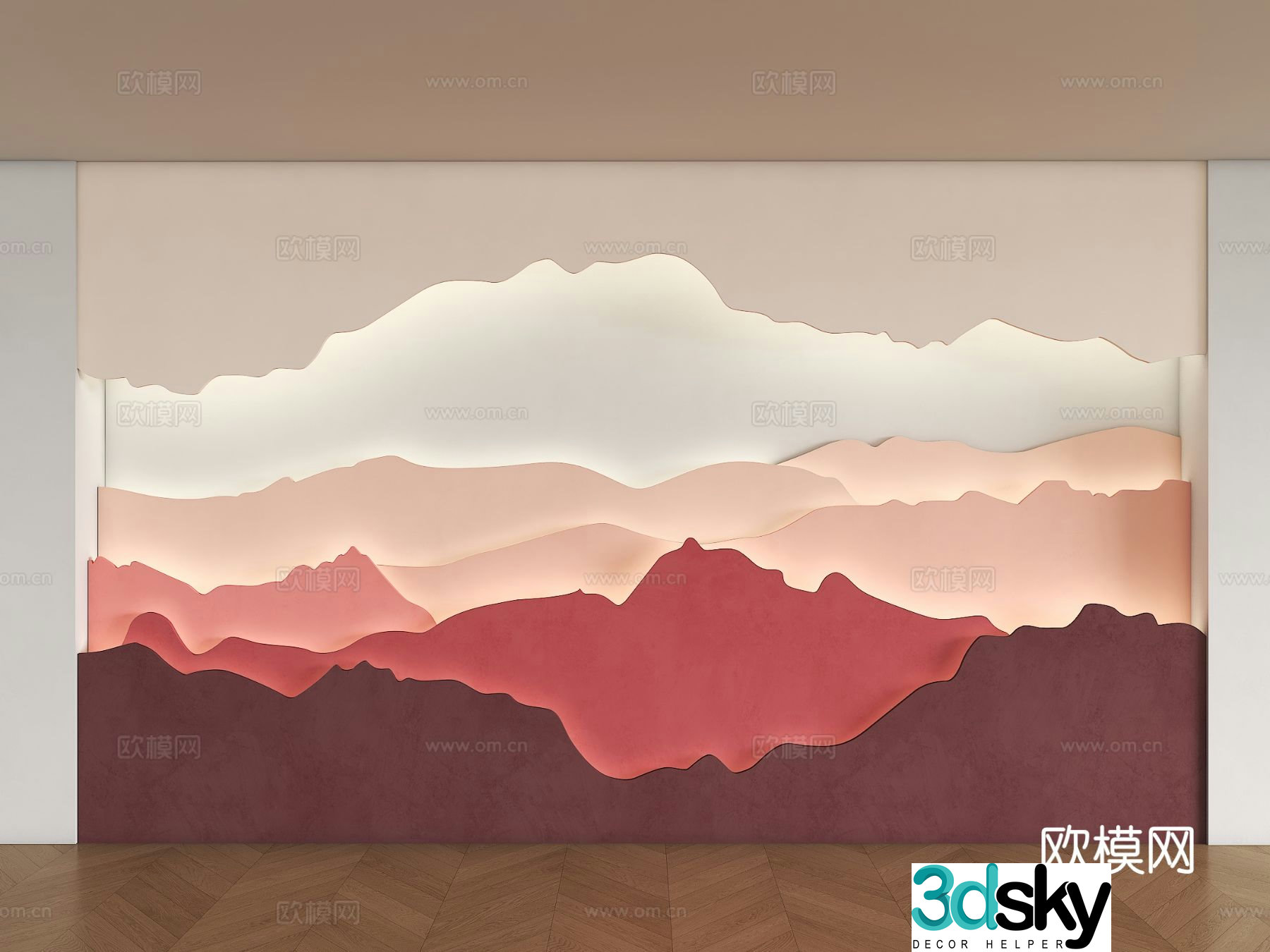 New Chinese style background wall landscape background wall landscape painting ink painting background wall image background popular 3d model
