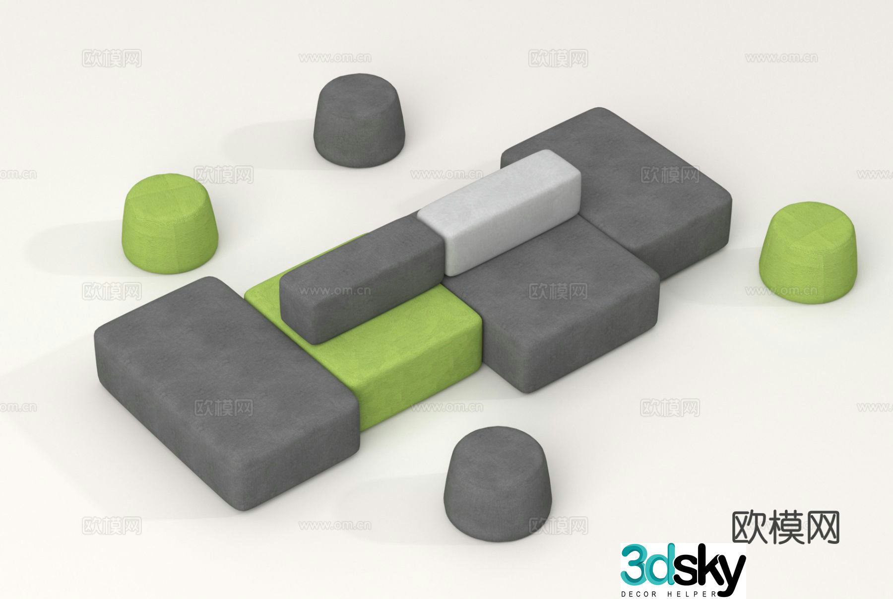 Combination sofa sofa stool multi-person sofa 3D model