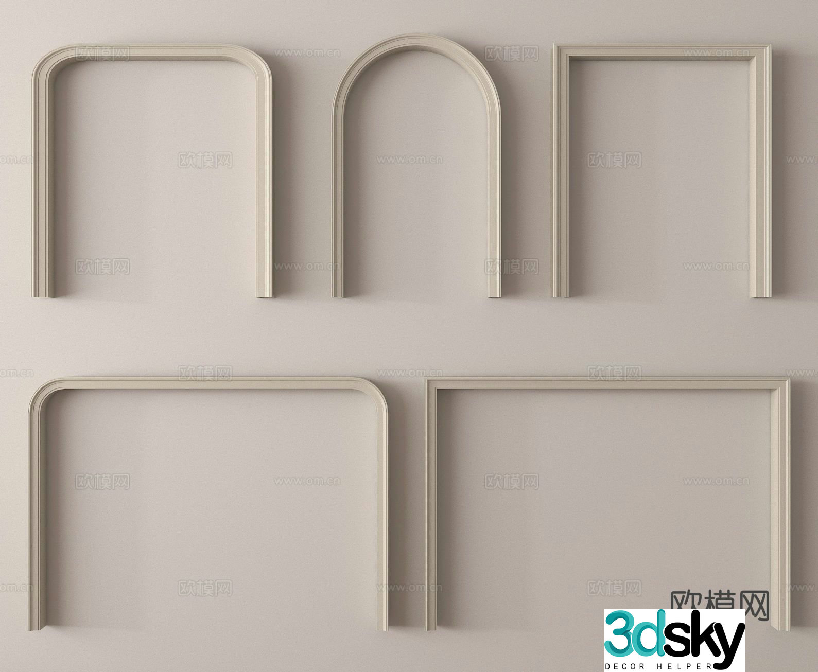 French door cover door hole pass arch door frame 3d model