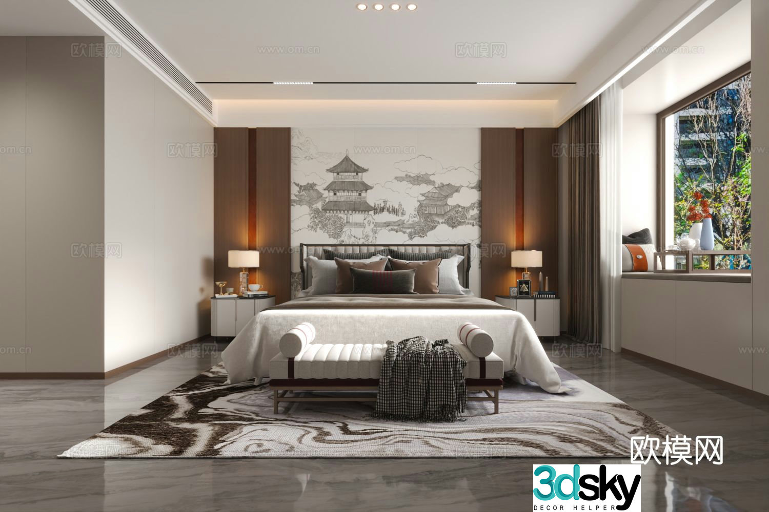 New Chinese bedroom 3D model