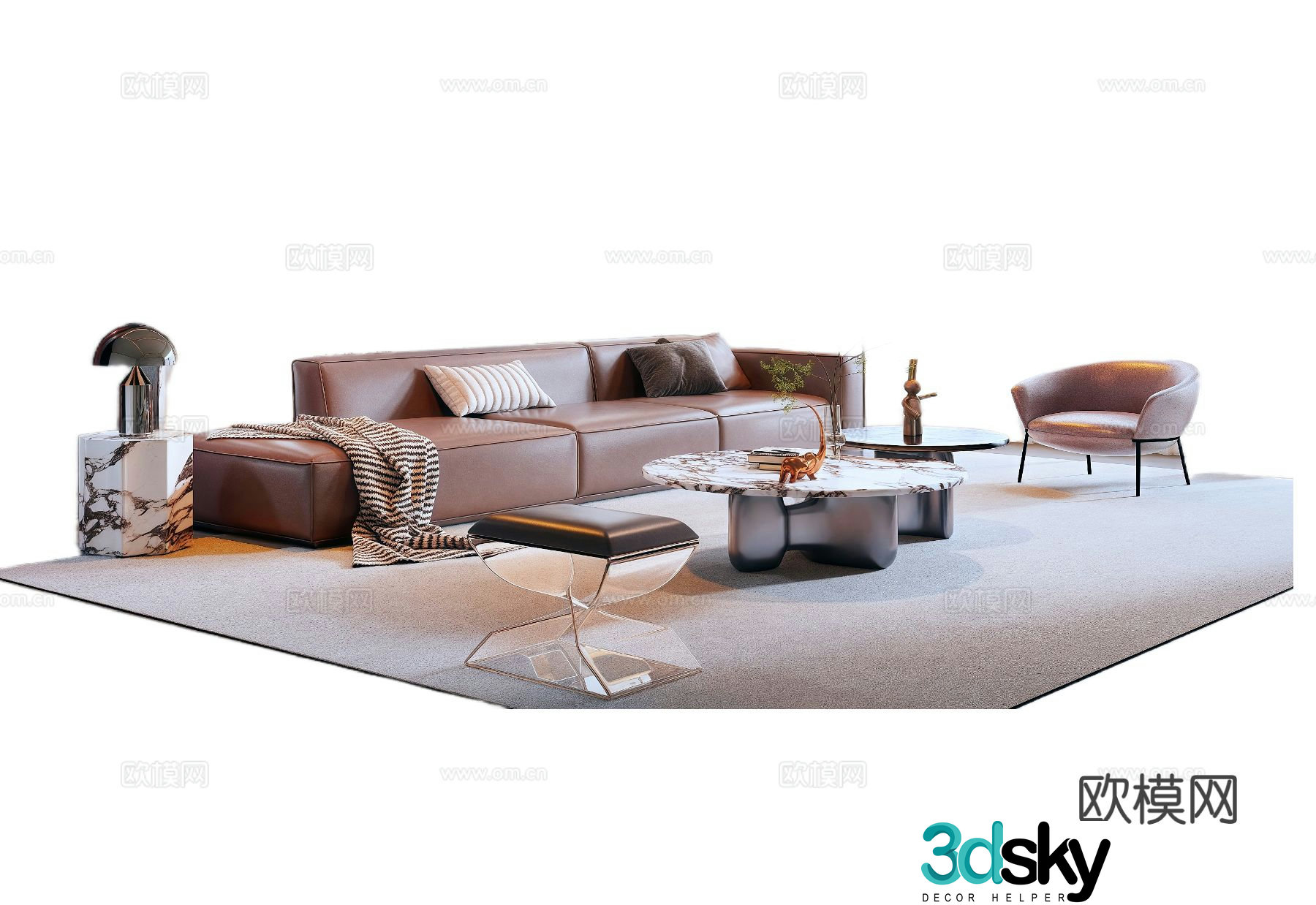Italian light luxury sofa coffee table combination 3D model