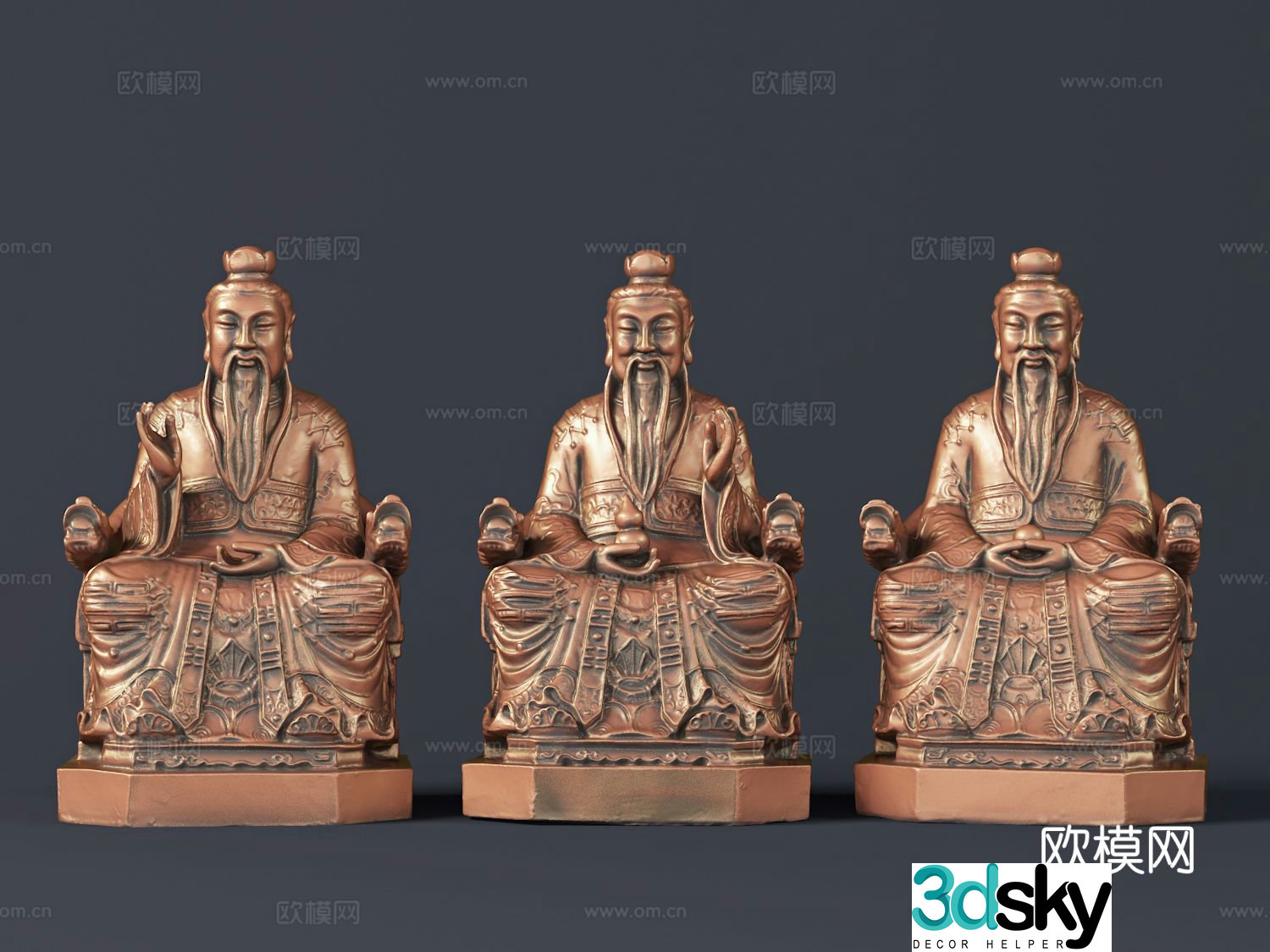 New Chinese style Sanqing Daozu sculpture Art ornaments 3D model