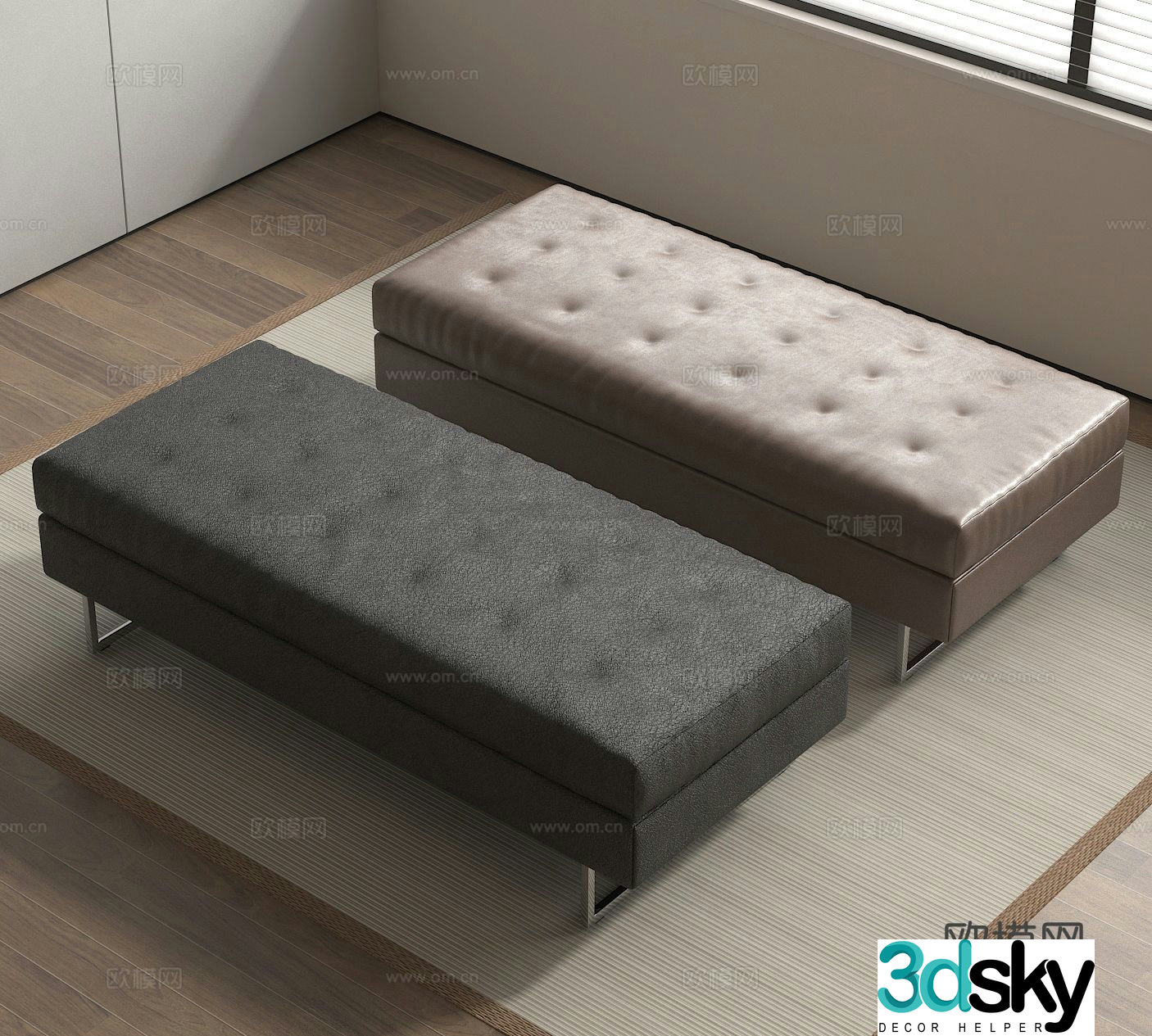 Sofa stool shoe change stool long bench 3d model