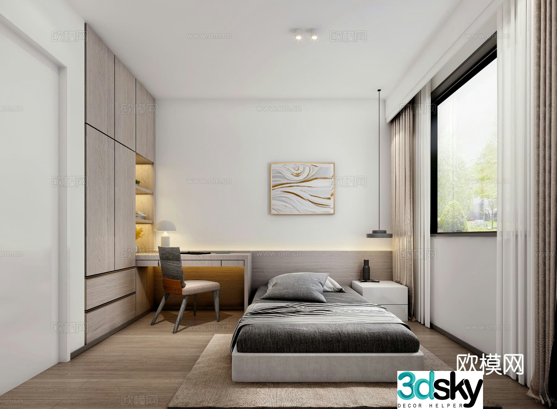 Modern small apartment bedroom 3d model