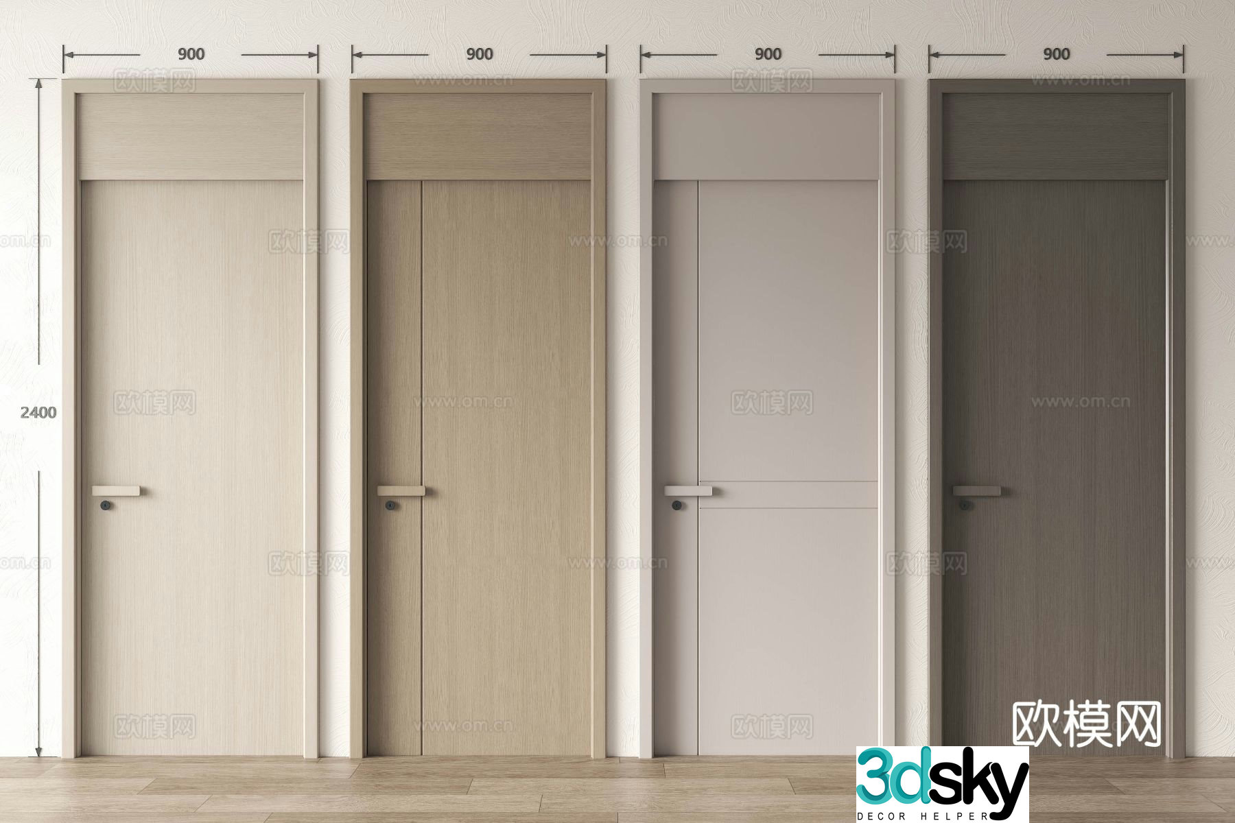 Modern single-open door wooden door open ceiling door bedroom door minimalist door 3D model