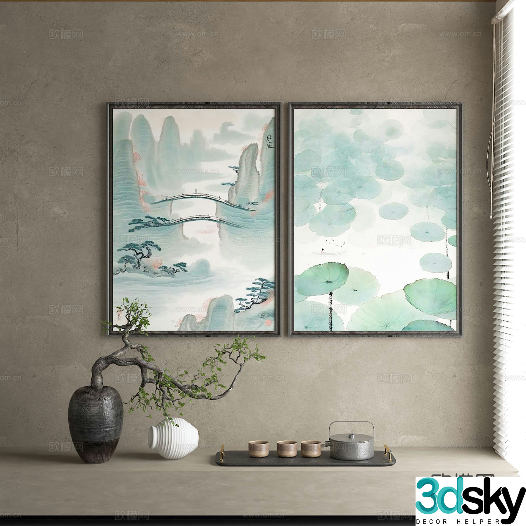 New Chinese style decorative painting 3D model