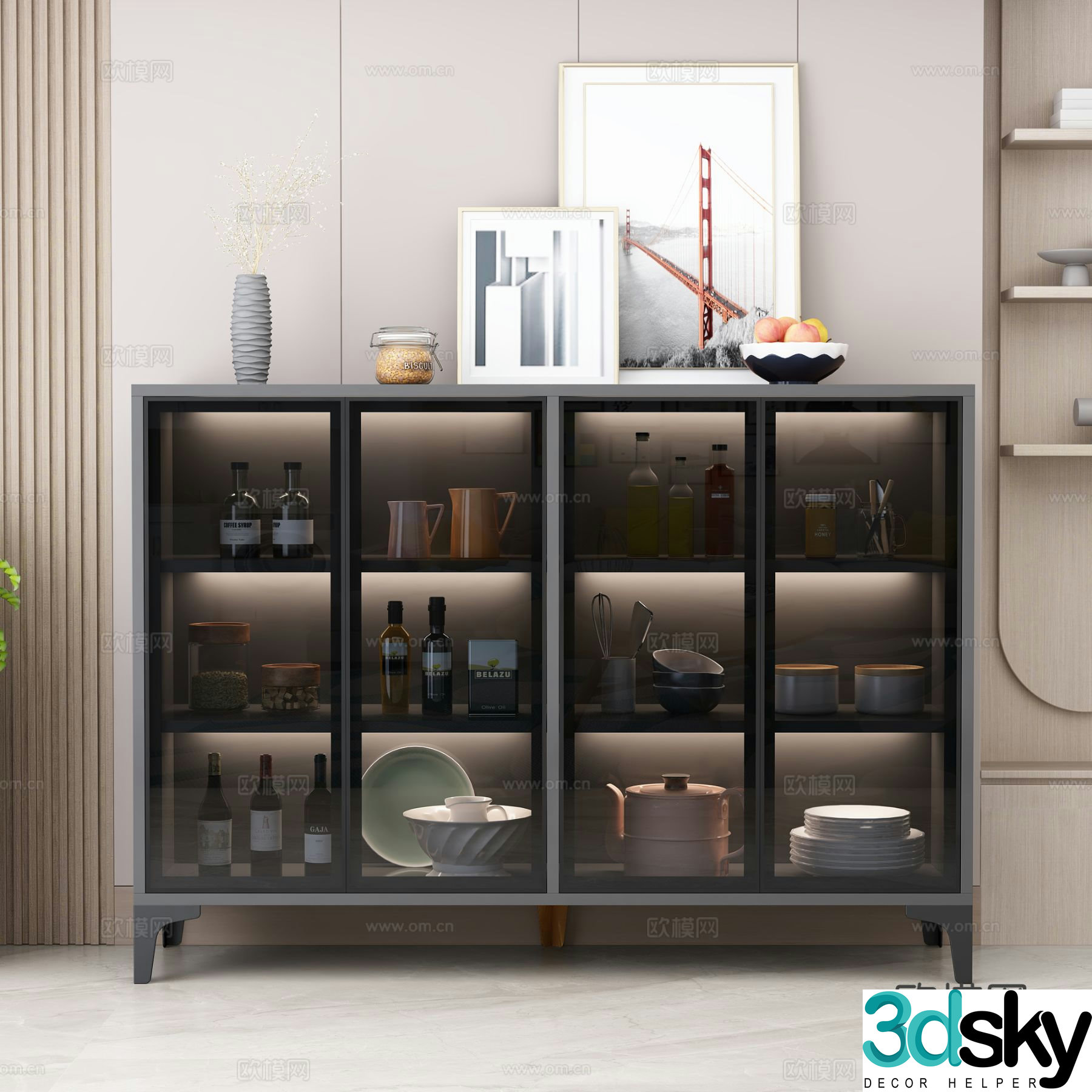 Light luxury windshield sideboard 3D model