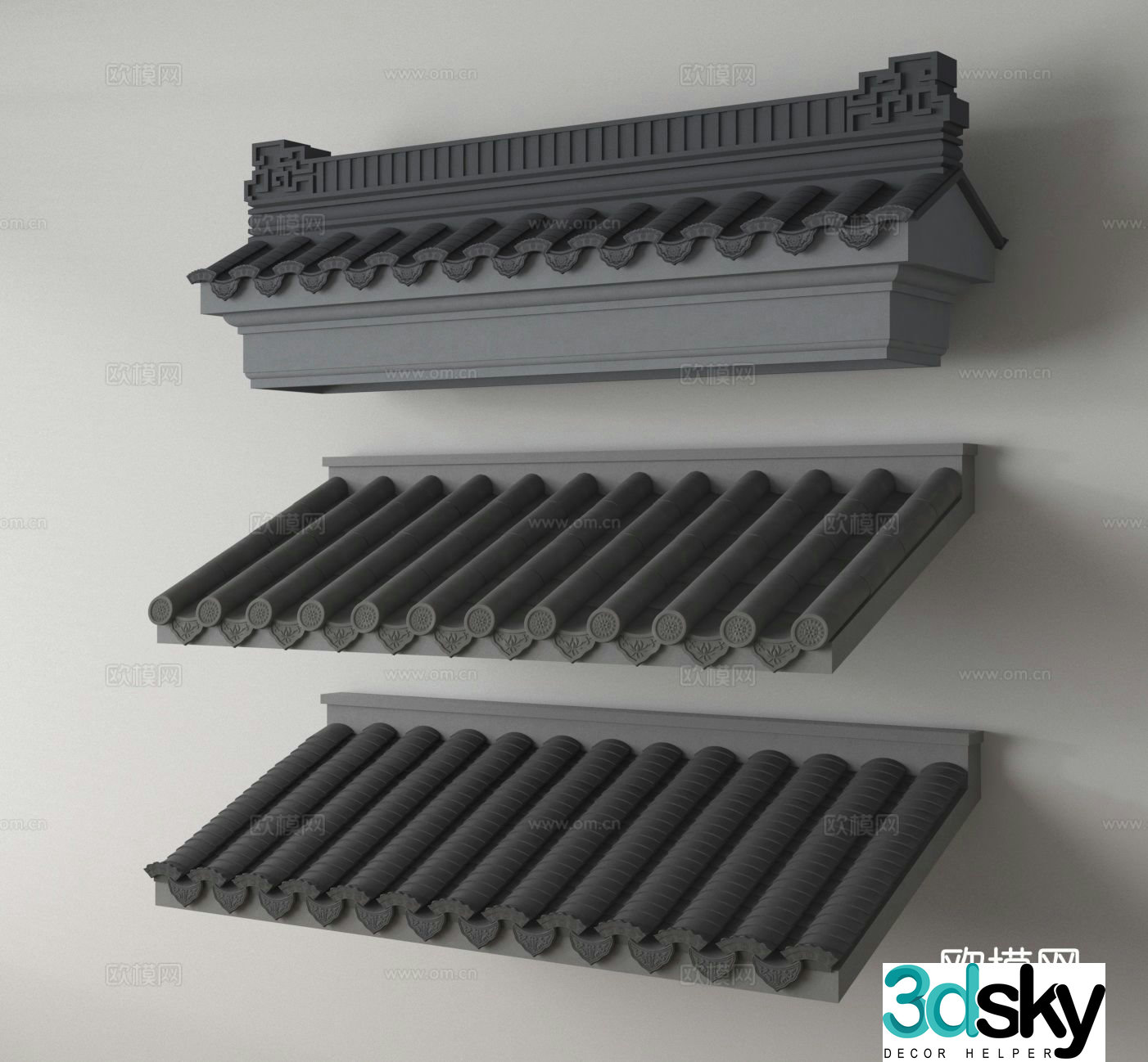 Chinese eaves roof tiles roof ridge 3d model