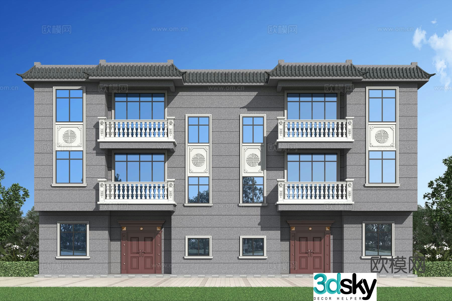 Chinese style single-family villa self-built house 3D model