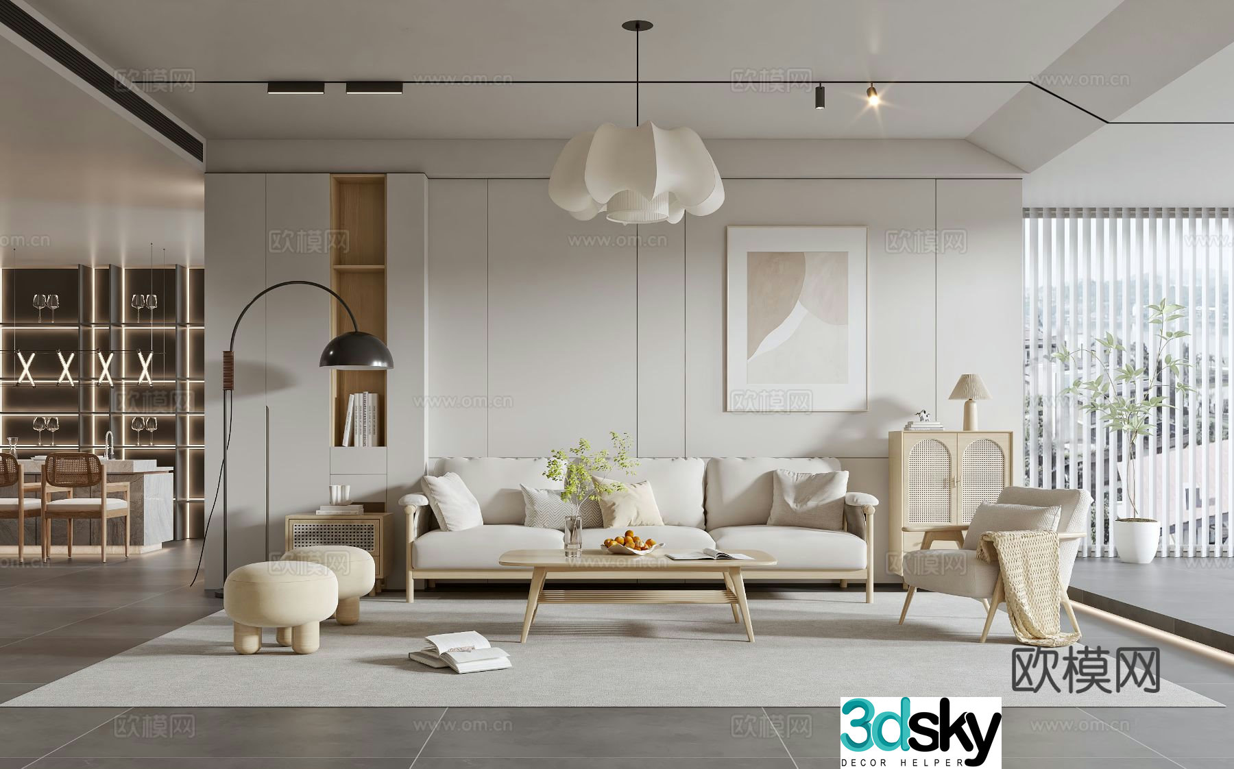 Nordic living room Nordic sofa coffee table combination 3D model