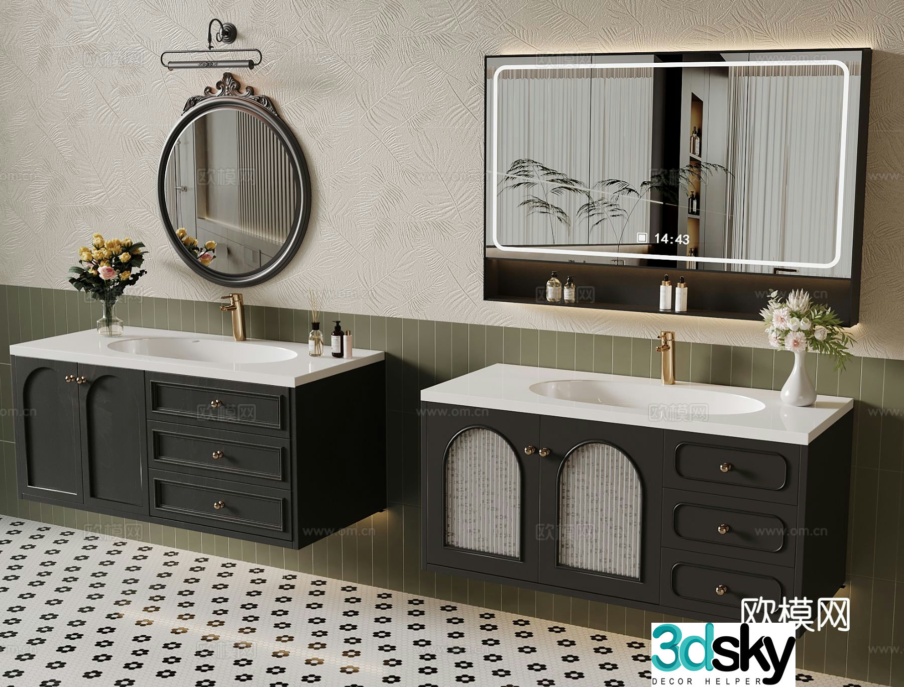 French bathroom cabinet bathroom mirror 3d model