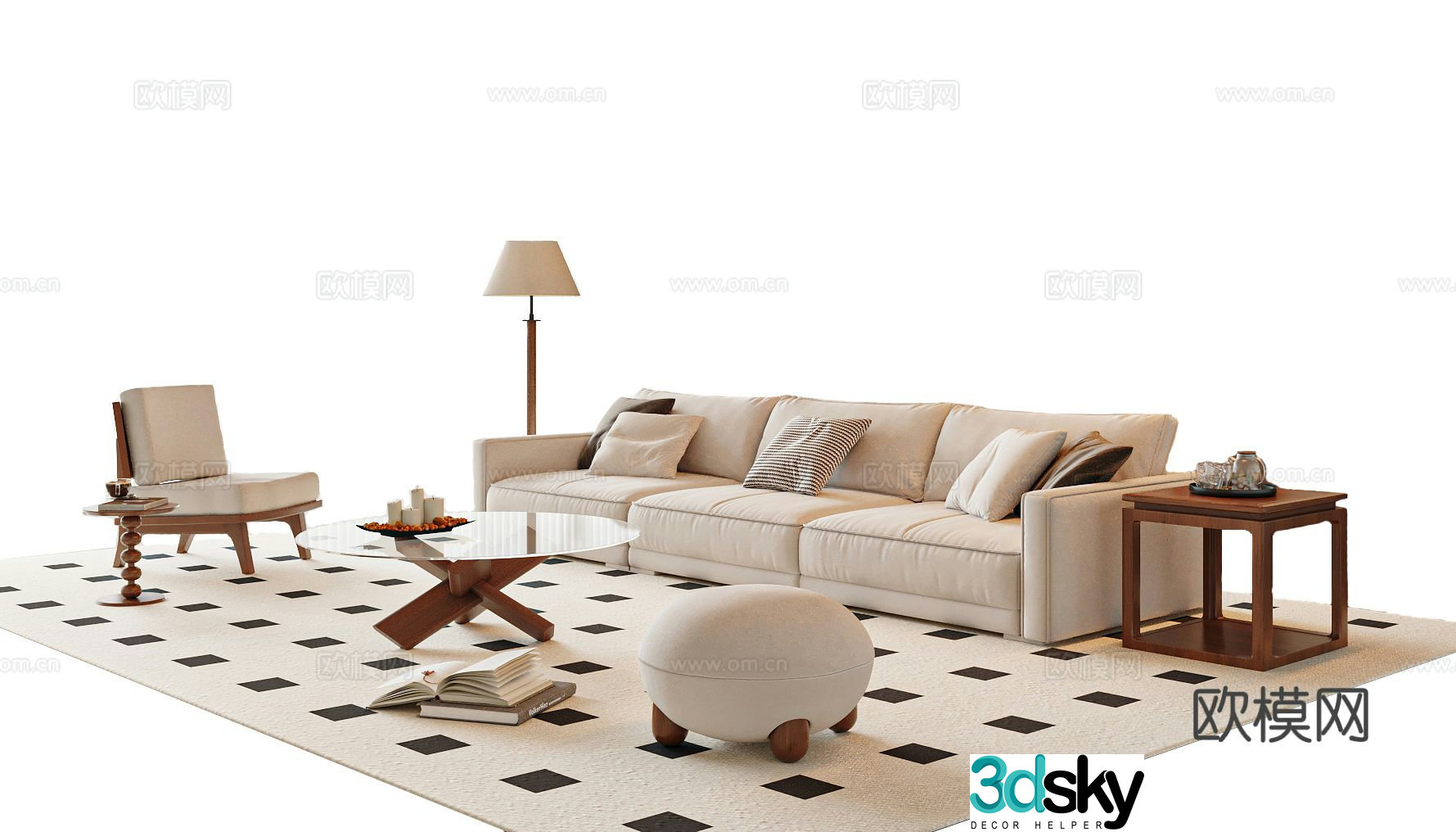 Medium style sofa coffee table combination living room sofa casual sofa 3D model