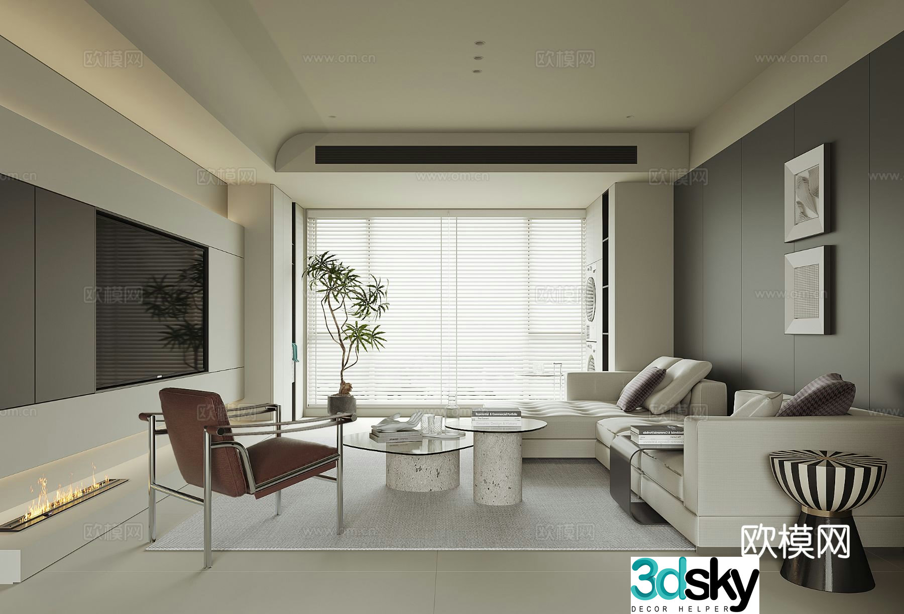 Modern black white and gray living room 3d model