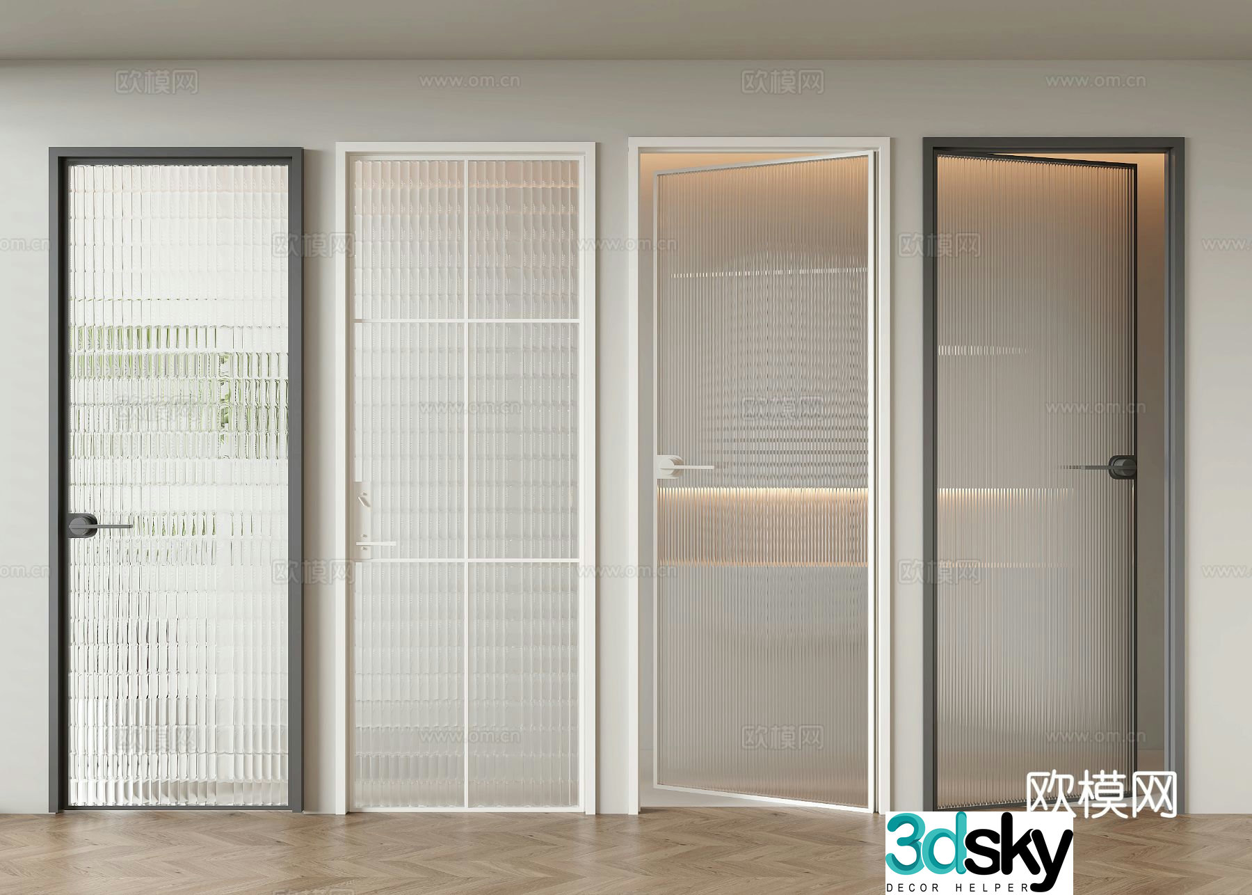 Modern glass door bathroom door 3d model