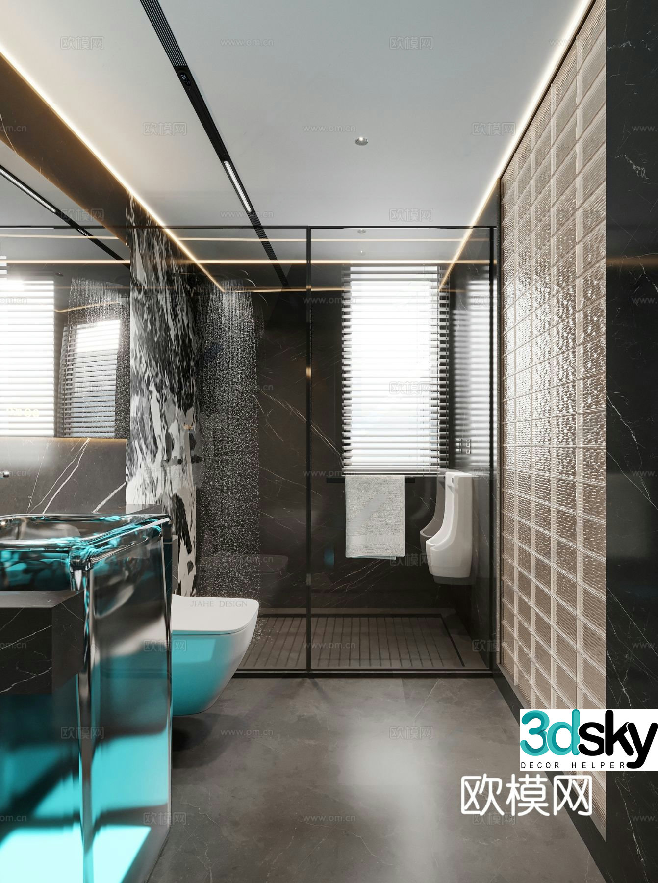 Modern bathroom Gradient glass sink Shower room Floating toilet Bathroom mirror Shower 3D model