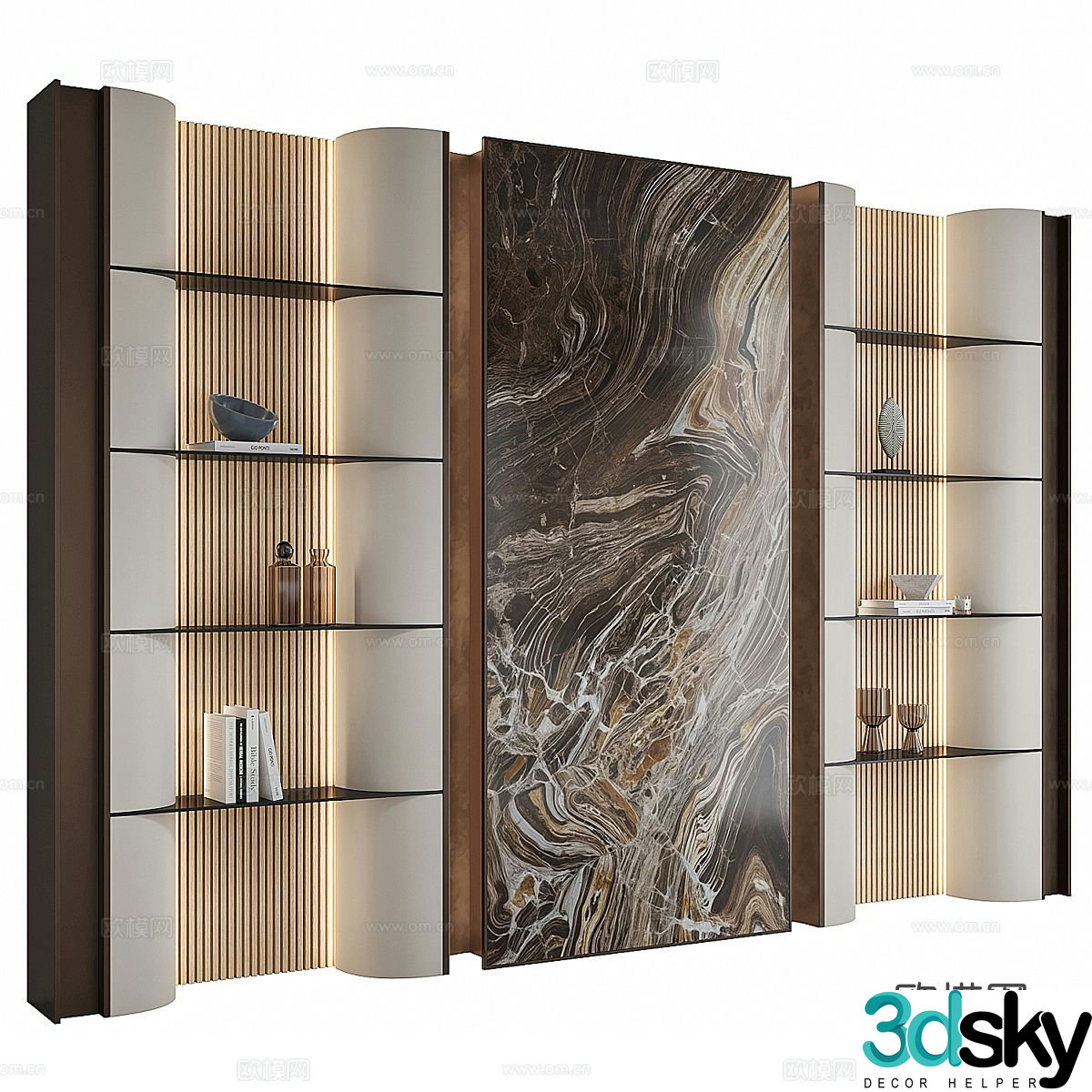 New Chinese style decorative wine cabinet bookcase 3D model