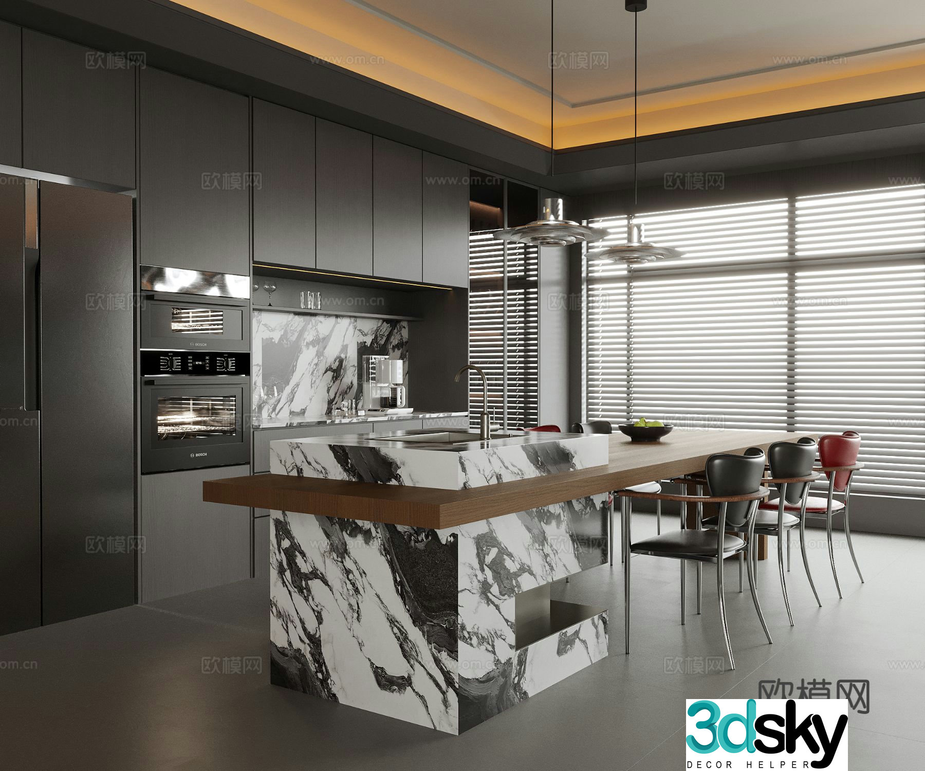 Modern restaurant island dining table sideboard wine cabinet 3d model