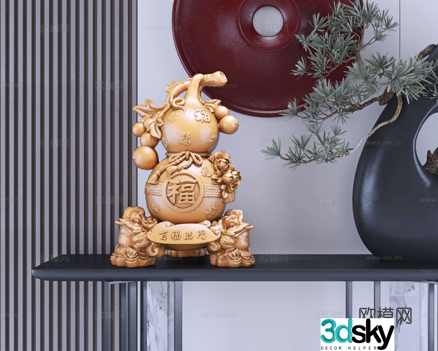 New Chinese style Baifu Linmen gourd golden toad sculpture artistic ornament 3D model