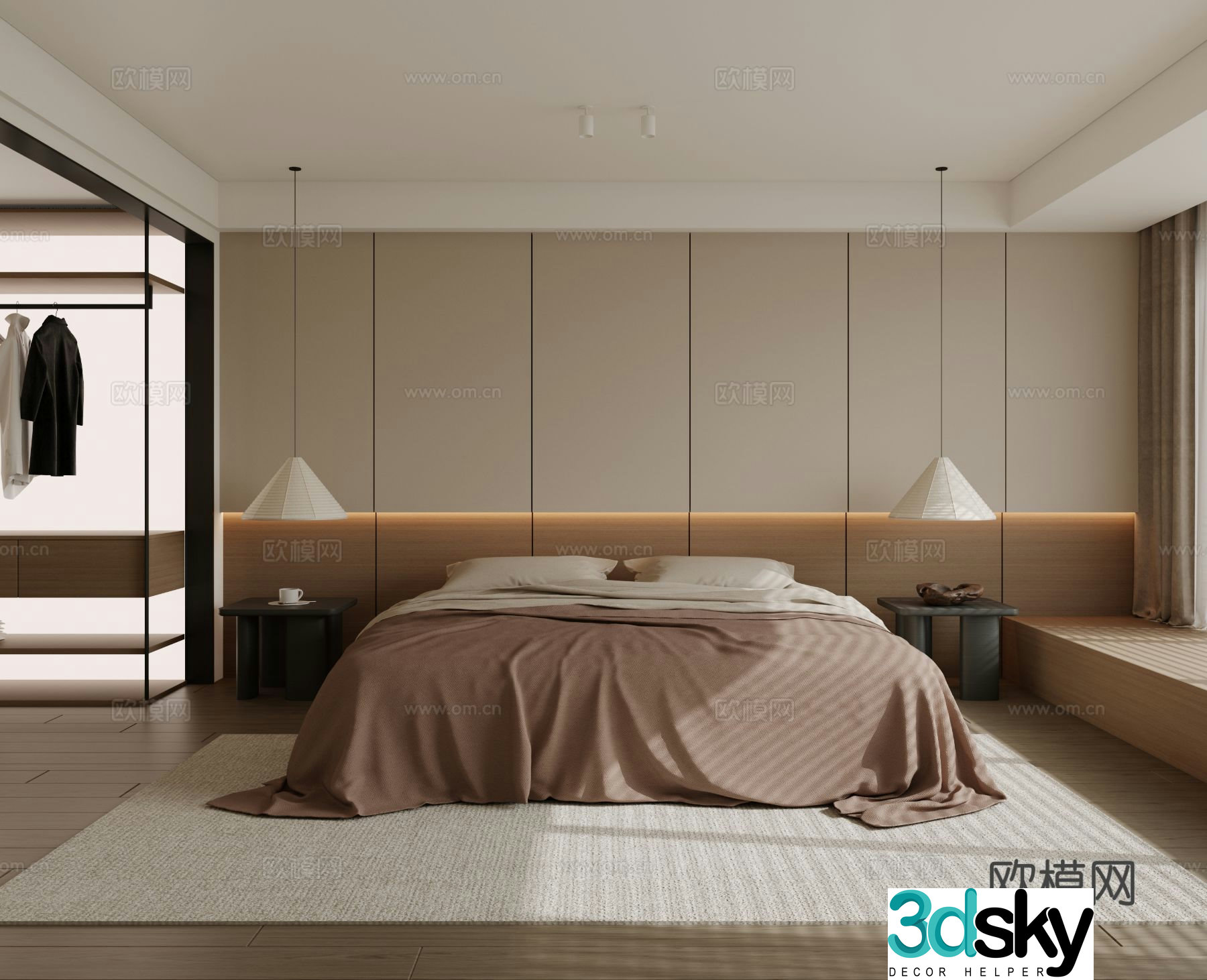 Modern bedroom bed nightstand jewelry 3d model