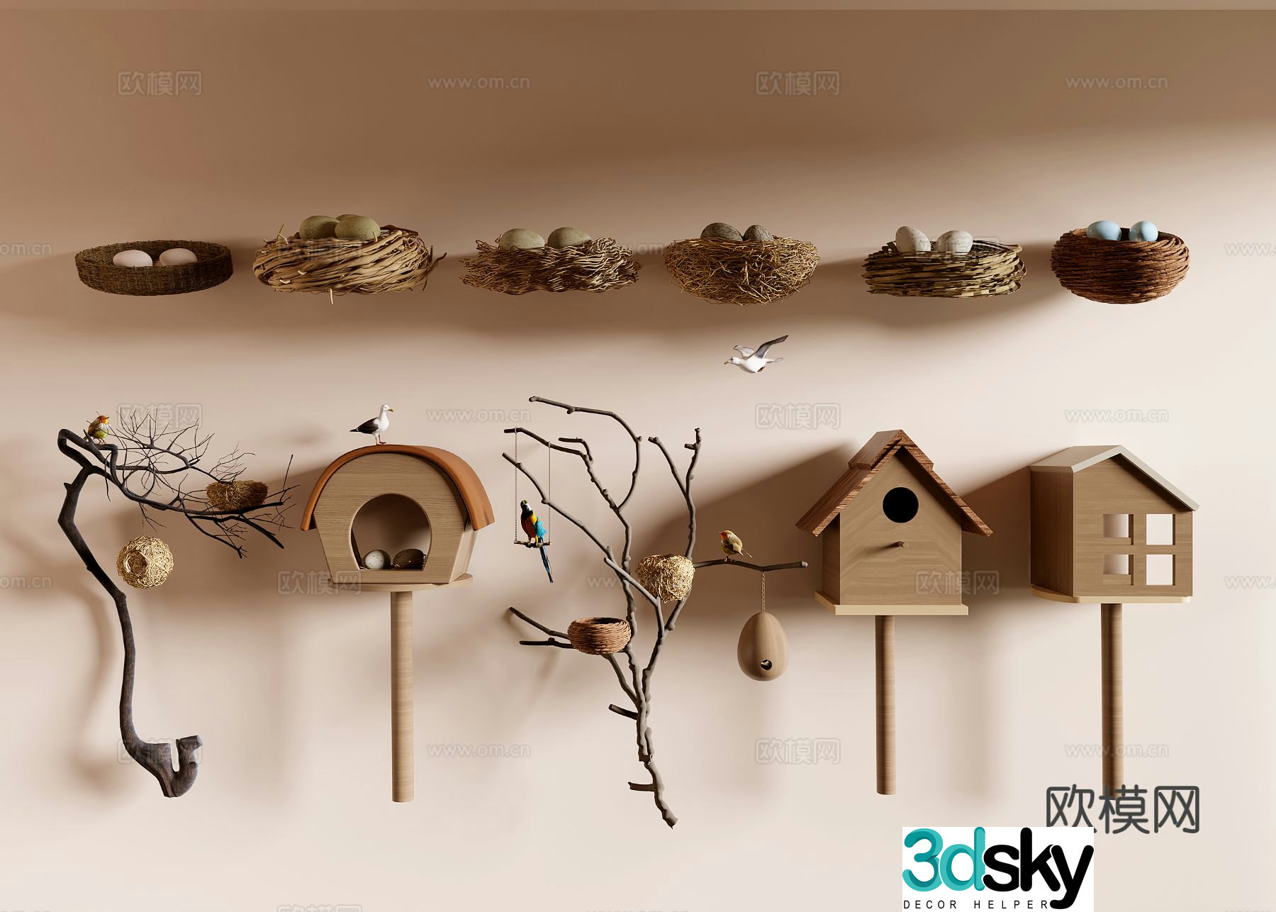Bird’s nest Bird’s wooden house 3d model