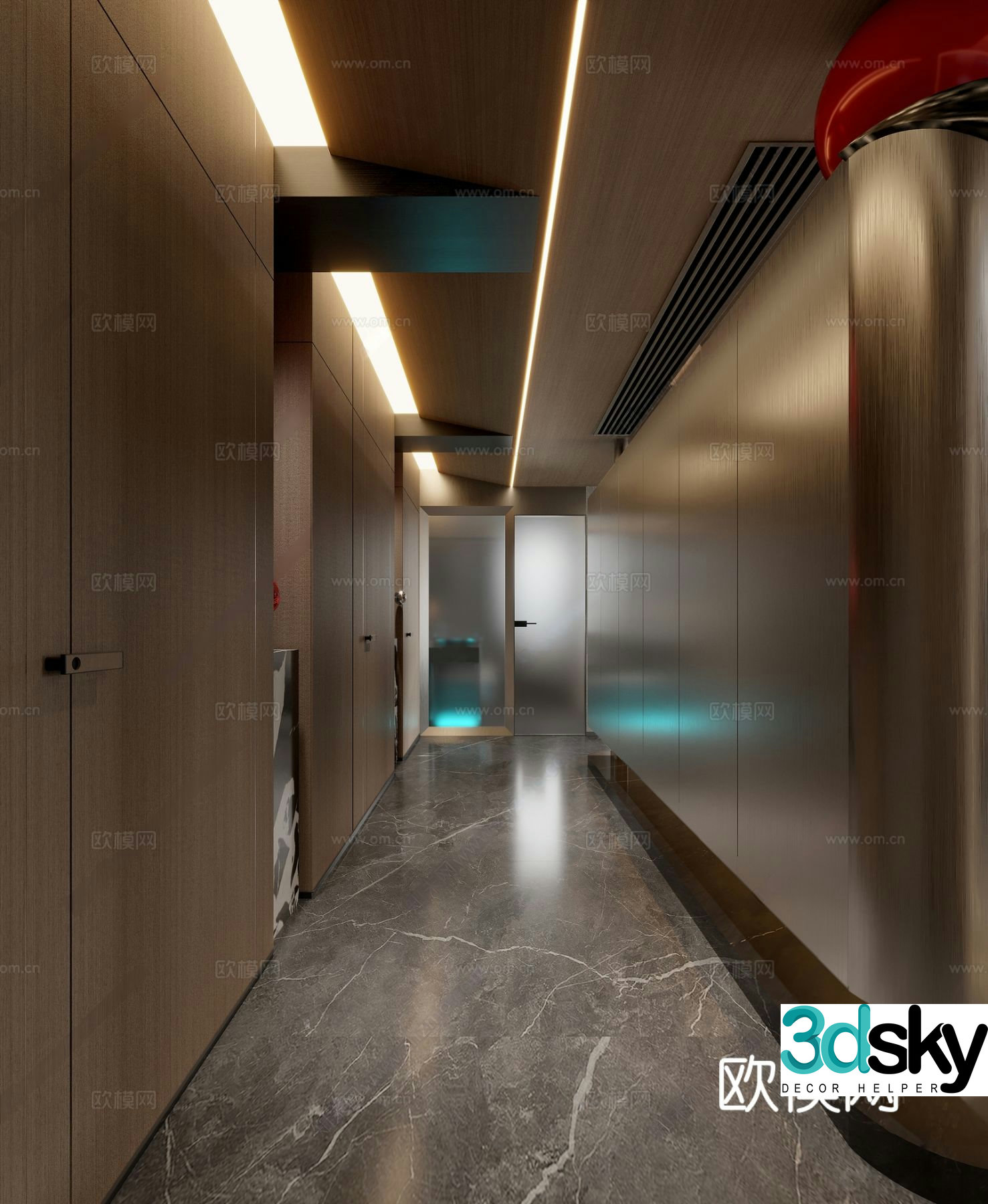 Modern Corridor Hotel Corridor Aisle Aisle Ceiling Sculpture 3D Model