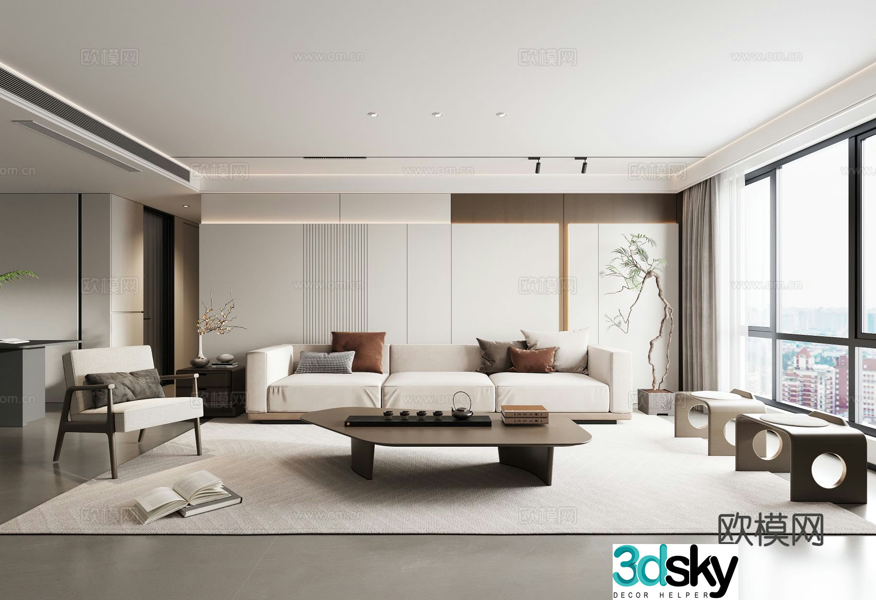 New Chinese style Zen living room combination sofa leisure chair 3D model