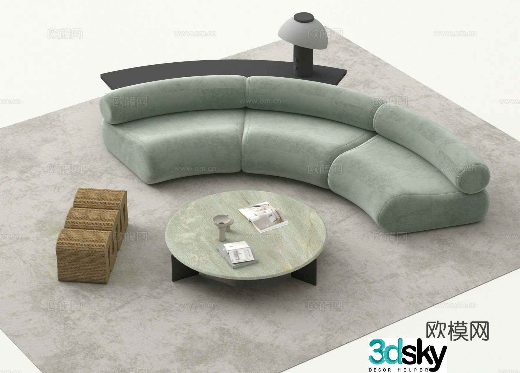 Combination sofa curved sofa multi-person sofa coffee table 3D model