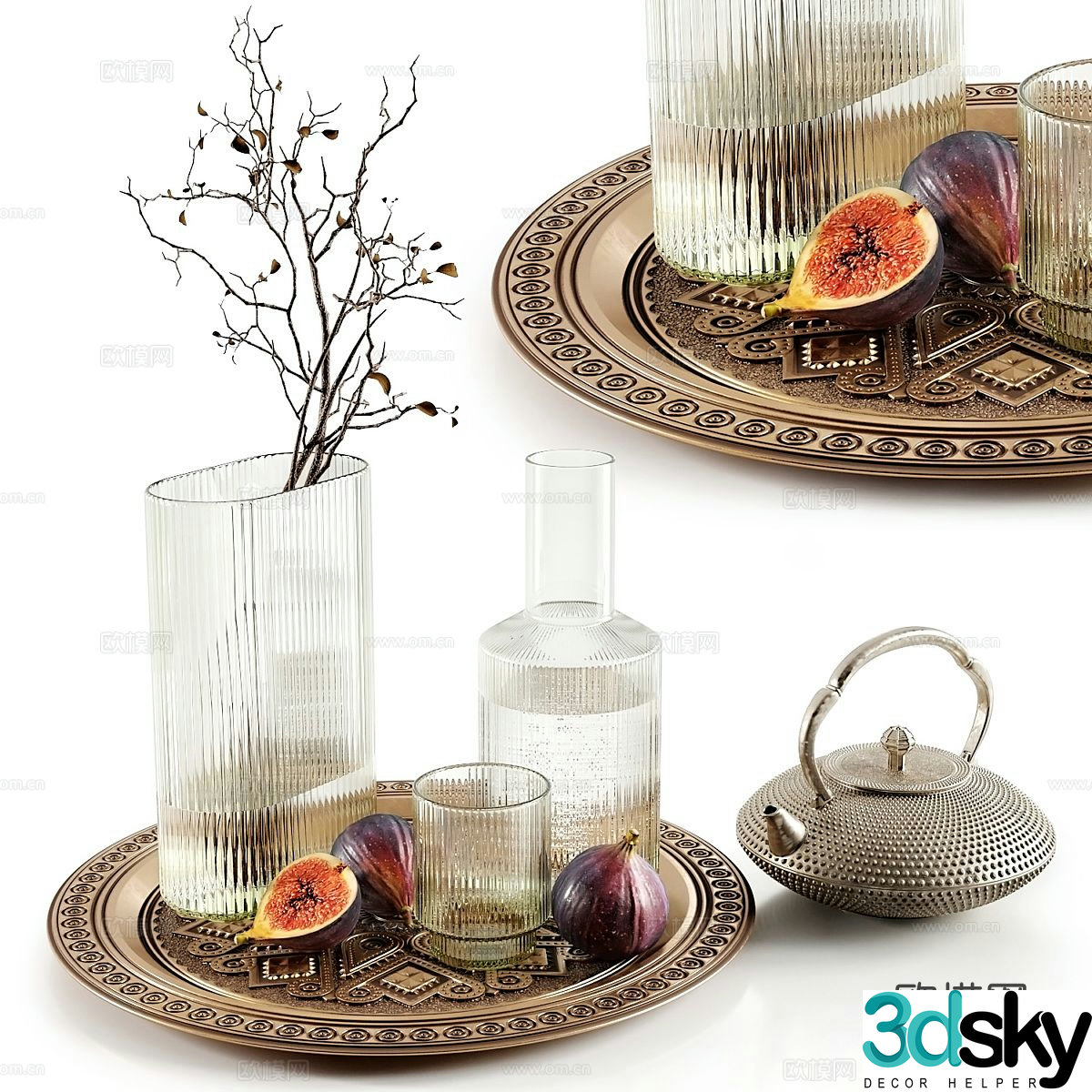 Tableware combination glass vase 3d model