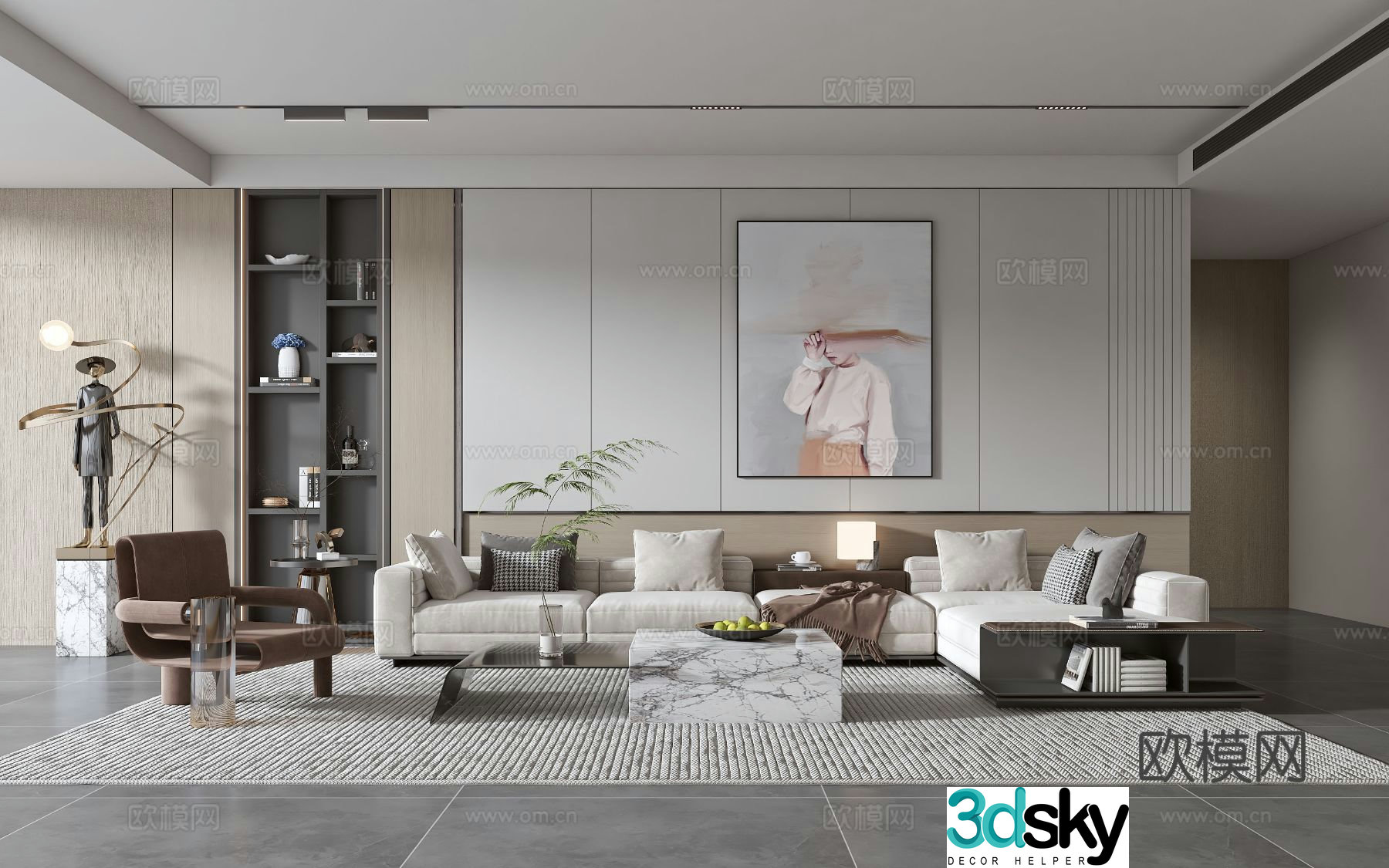 Modern living room modern sofa coffee table combination modern background wall 3d model
