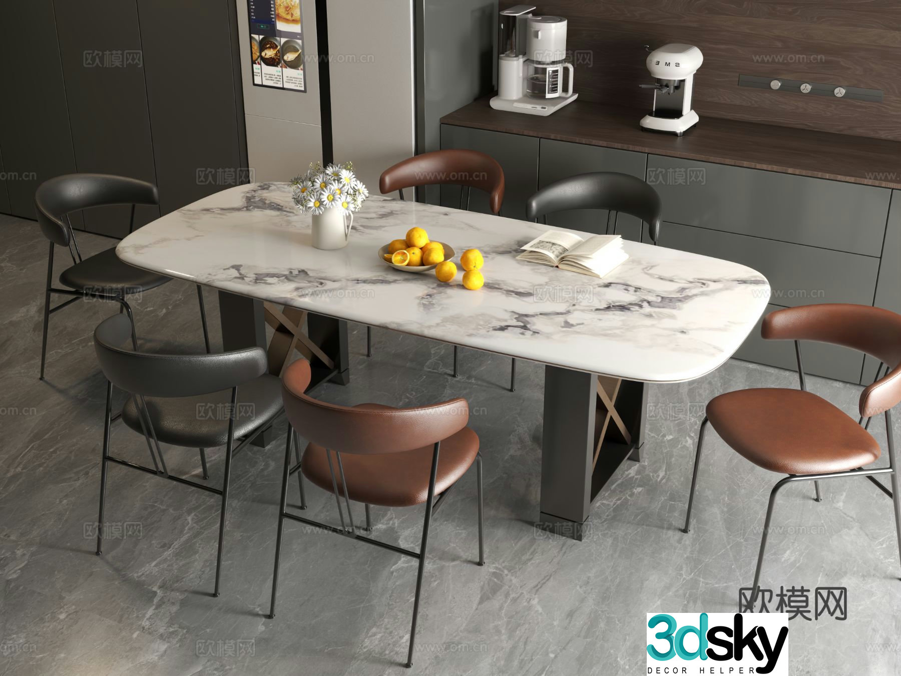 Modern dining table Italian dining table Modern Italian restaurant Dining table Dining table Dining chair 3d model