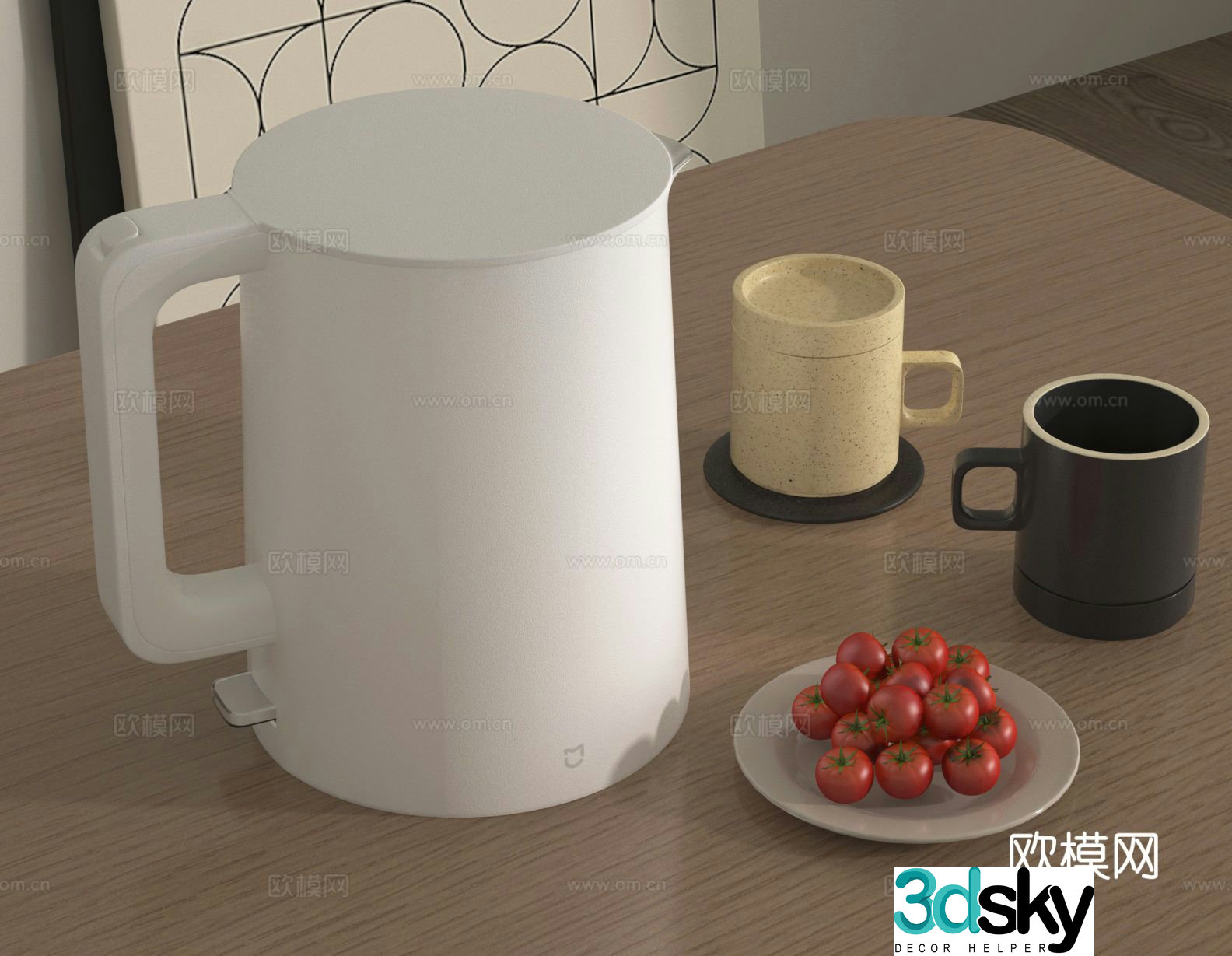 Kettle Electric Kettle Cup Fruit Tray Kettle 3D Model